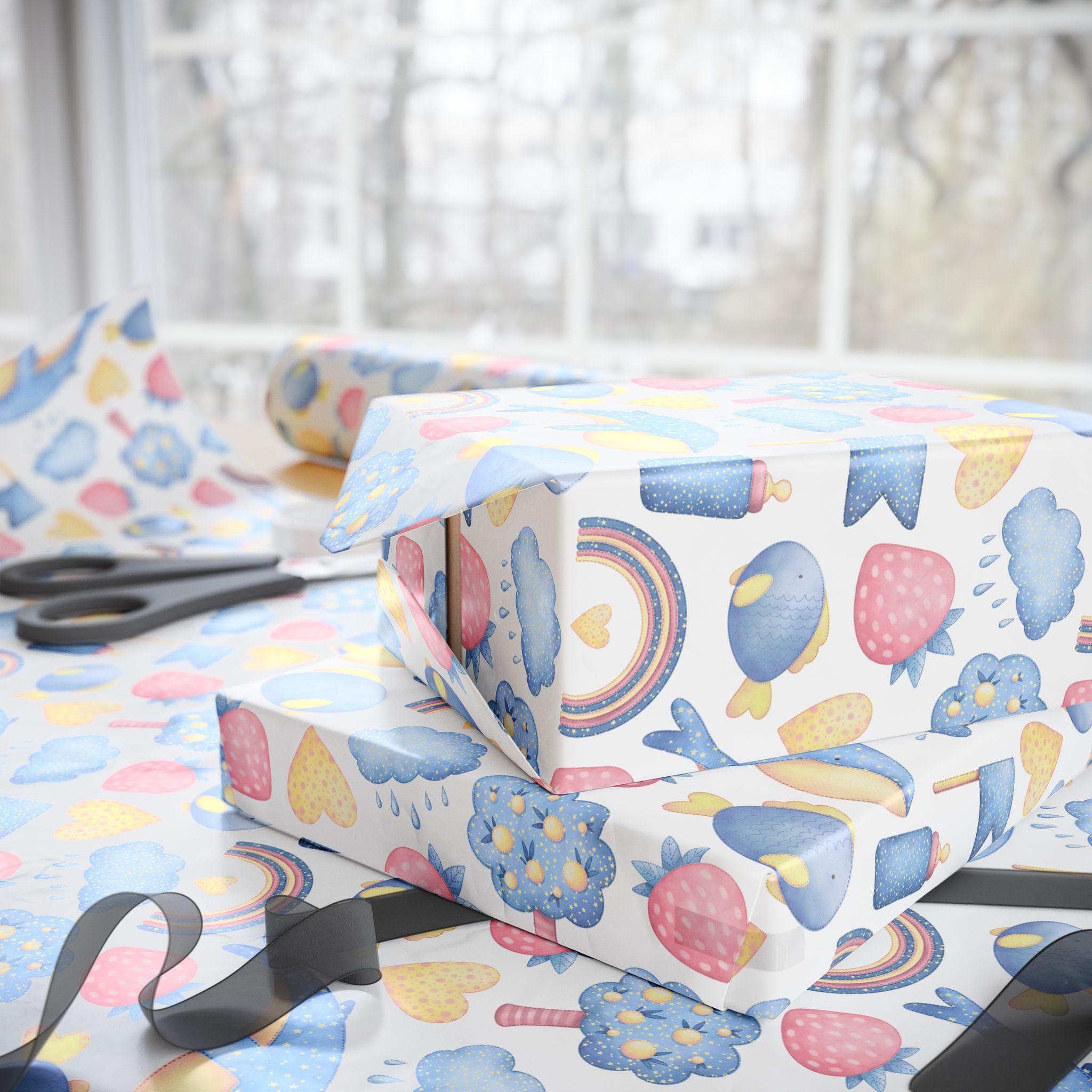 Baby Shower Gift Wrap, Watercolor Whales, Strawberries, Rainbows - image 3