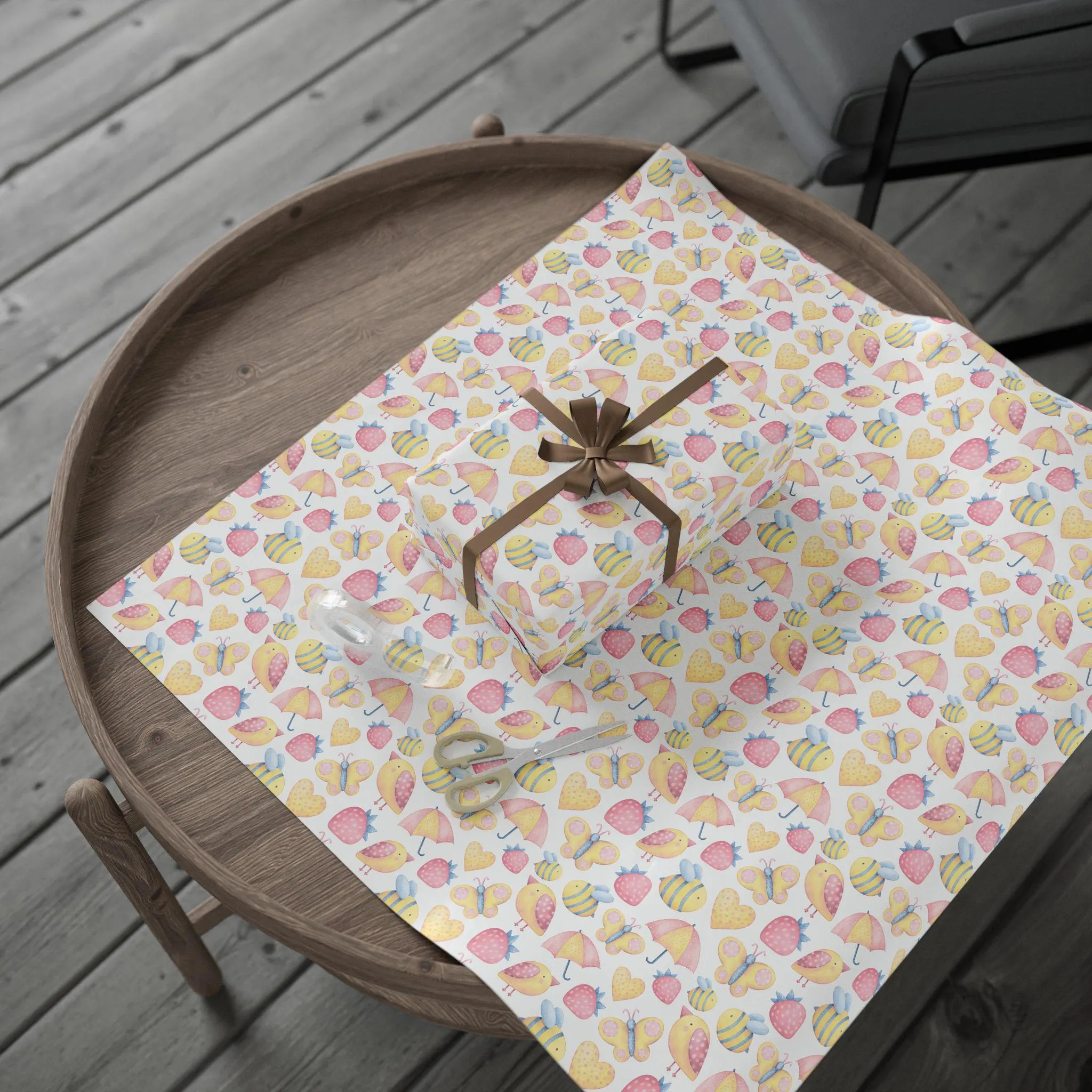 Baby Shower Wrapping Paper Roll, Butterfly, Bee, Strawberry Design - image 4