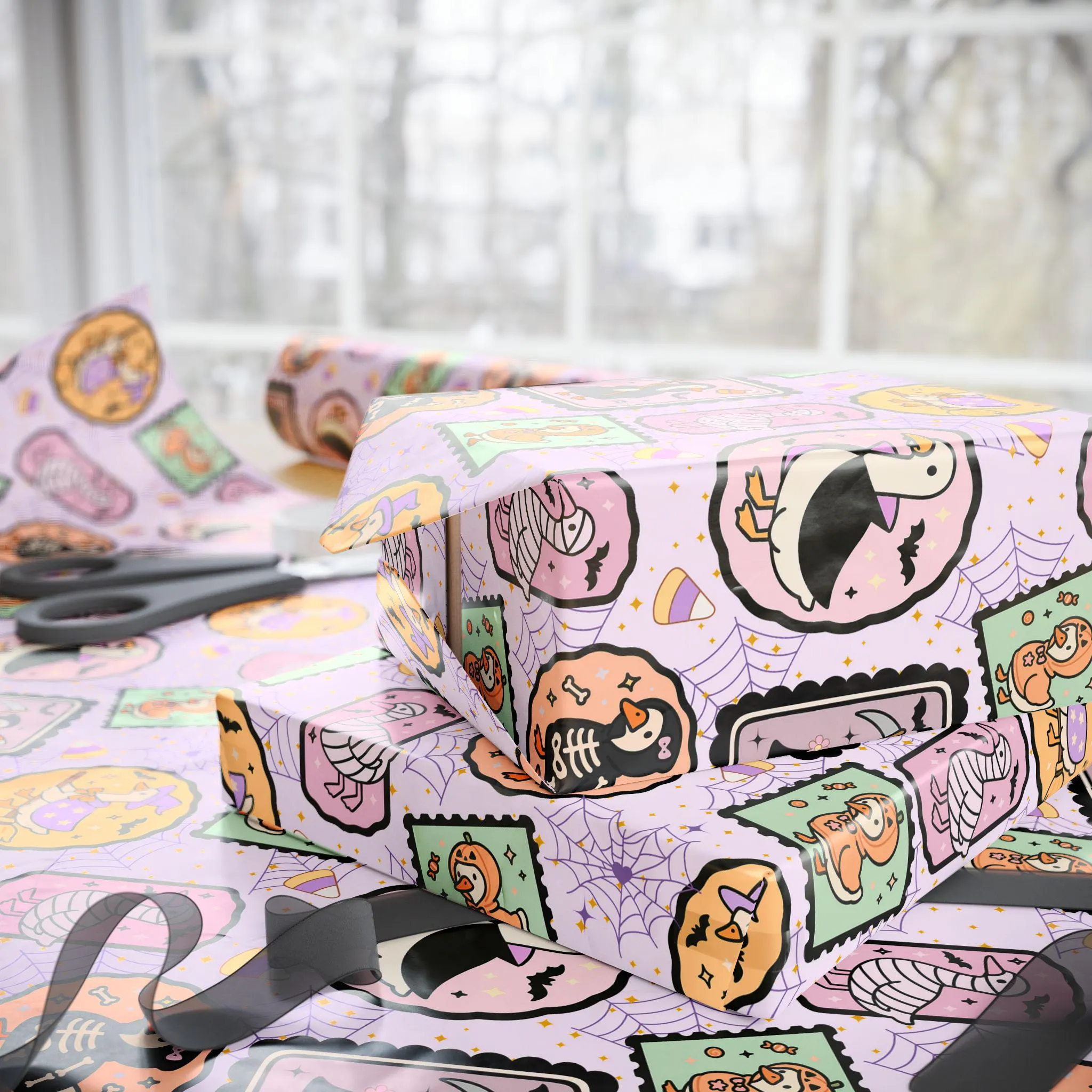 Silly Goose Halloween Gift Wrap, Whimsical Stamps - image 3