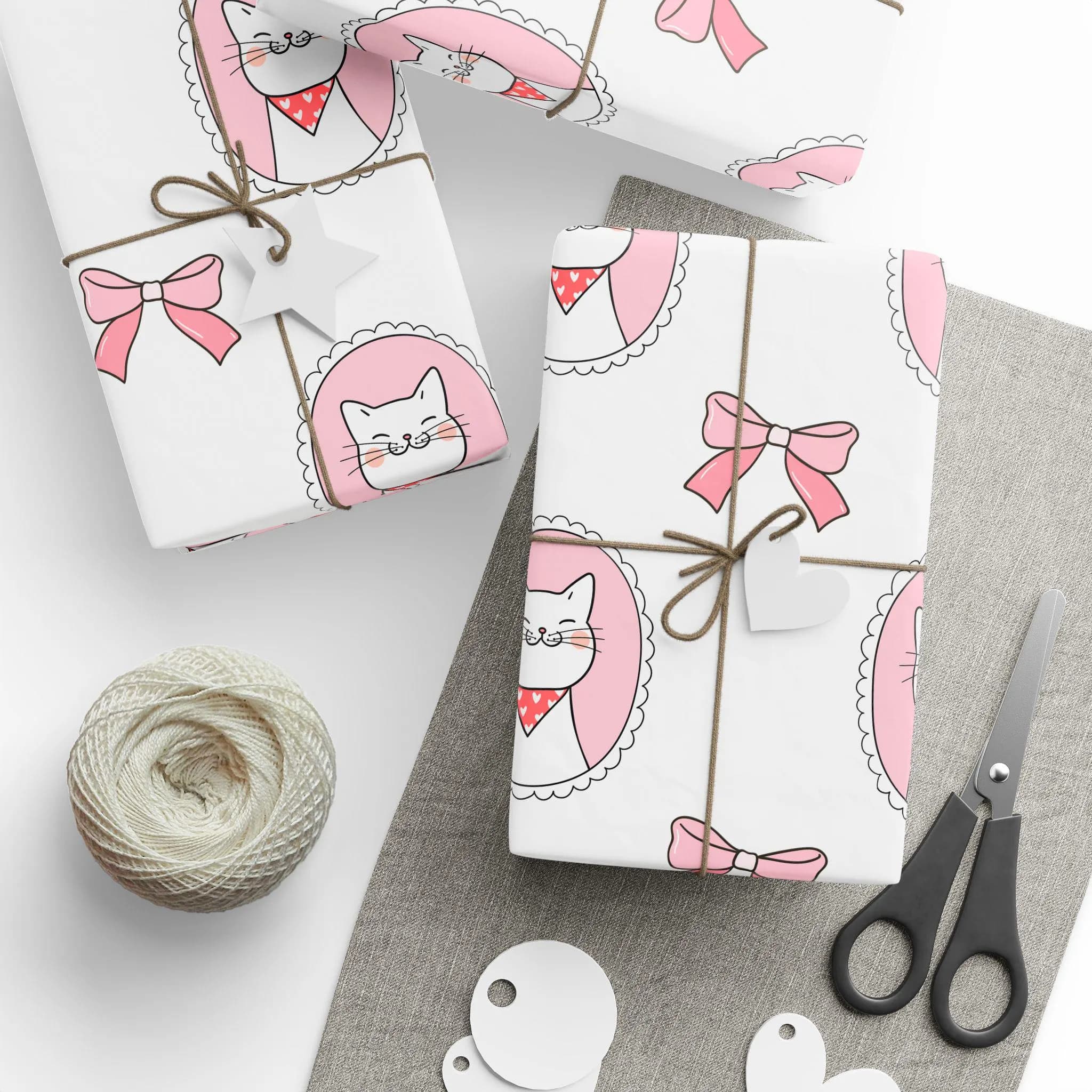Coquette Cat Gift Wrap: Pink Bows, Birthday Paper