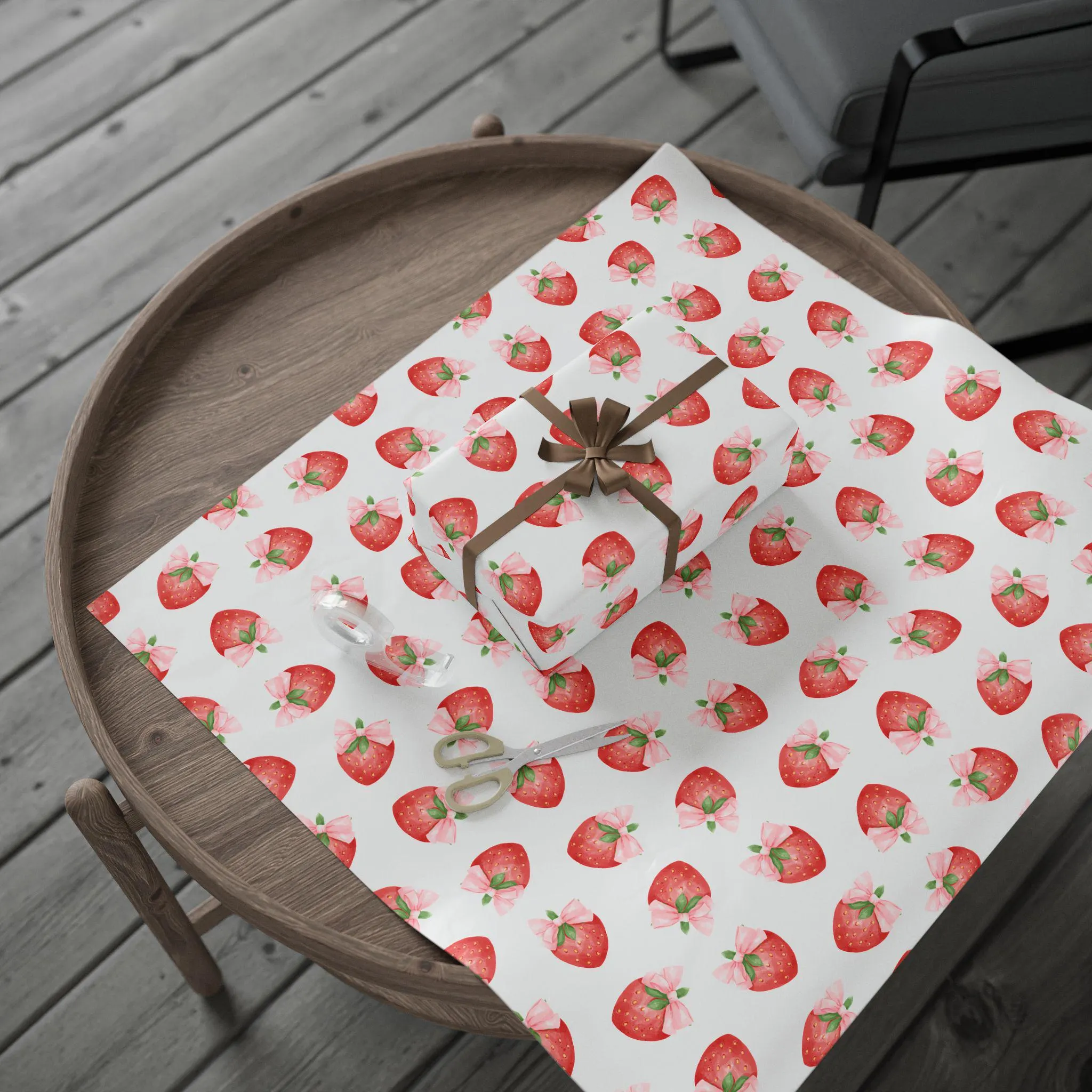 Pink Strawberry Gift Wrap: Coquette Bow Wrapping Paper - image 4