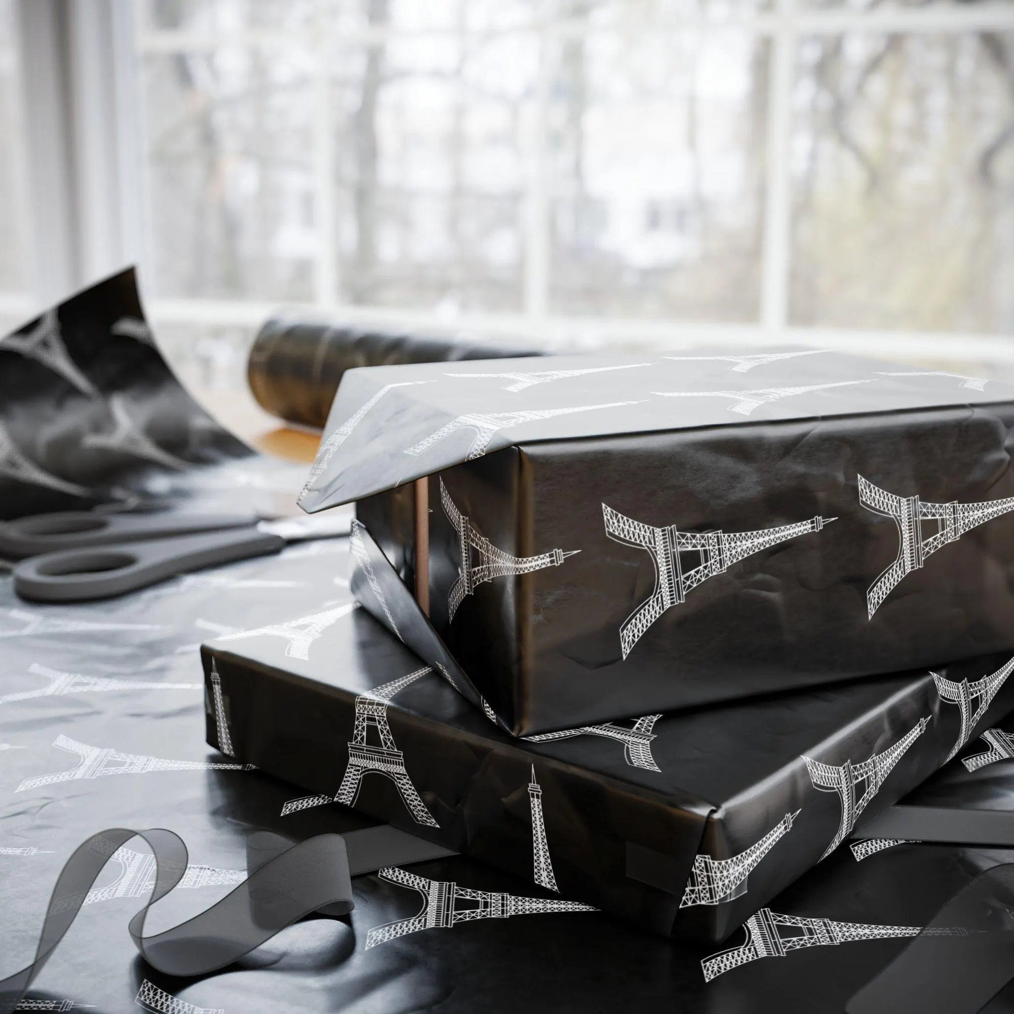 Eiffel Tower Gift Wrap: Paris Black & White Wrapping Paper - image 3