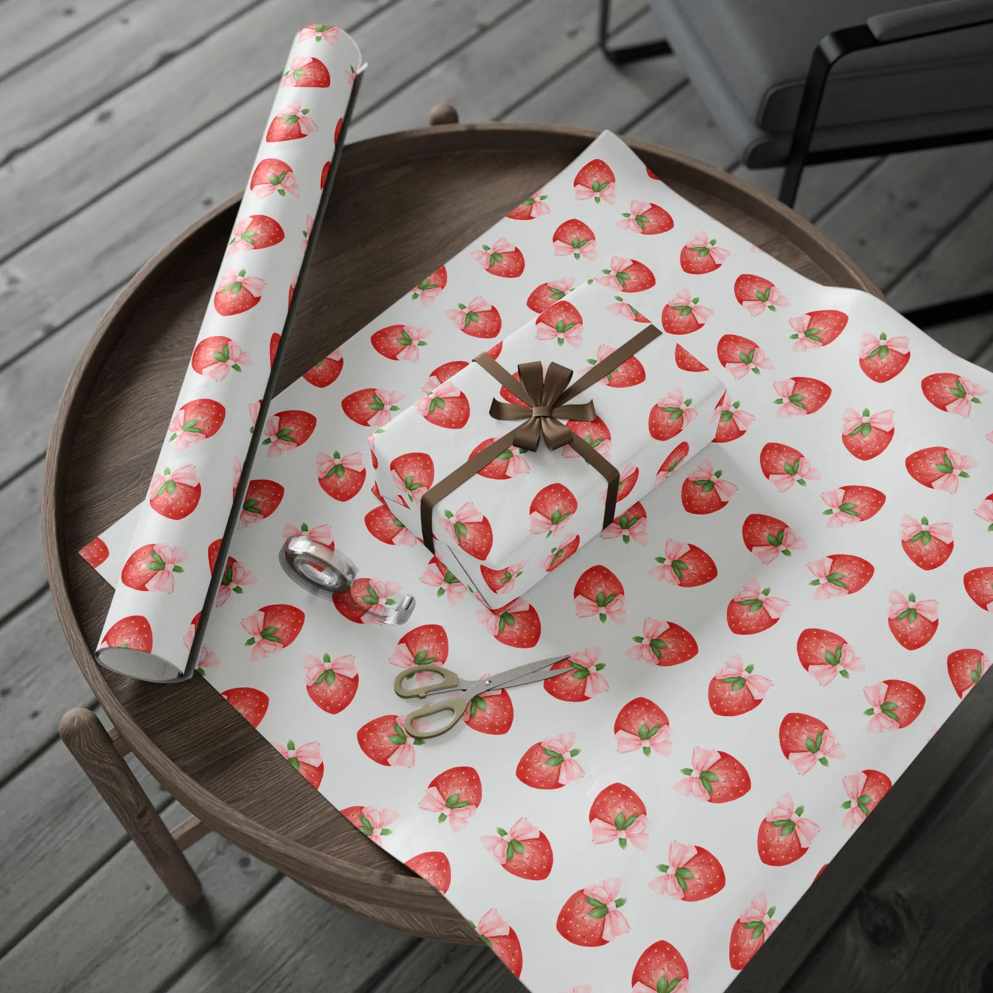 Pink Strawberry Gift Wrap: Coquette Bow Wrapping Paper - image 5