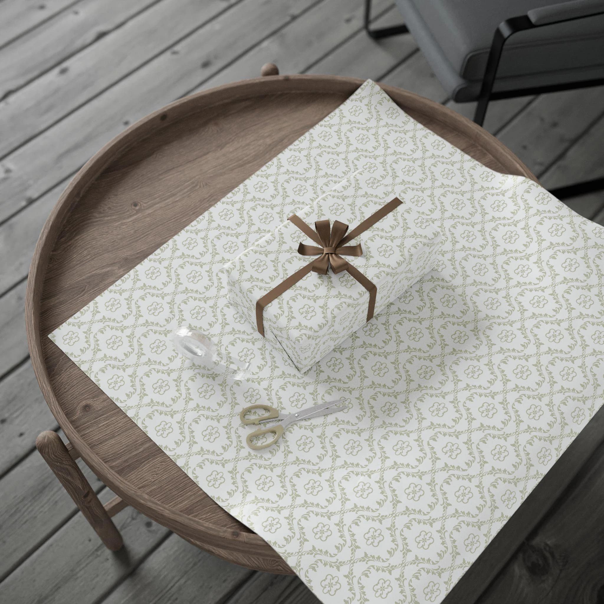 Floral Damask Wedding Wrapping Paper: Ivory Gift Wrap Roll - image 4