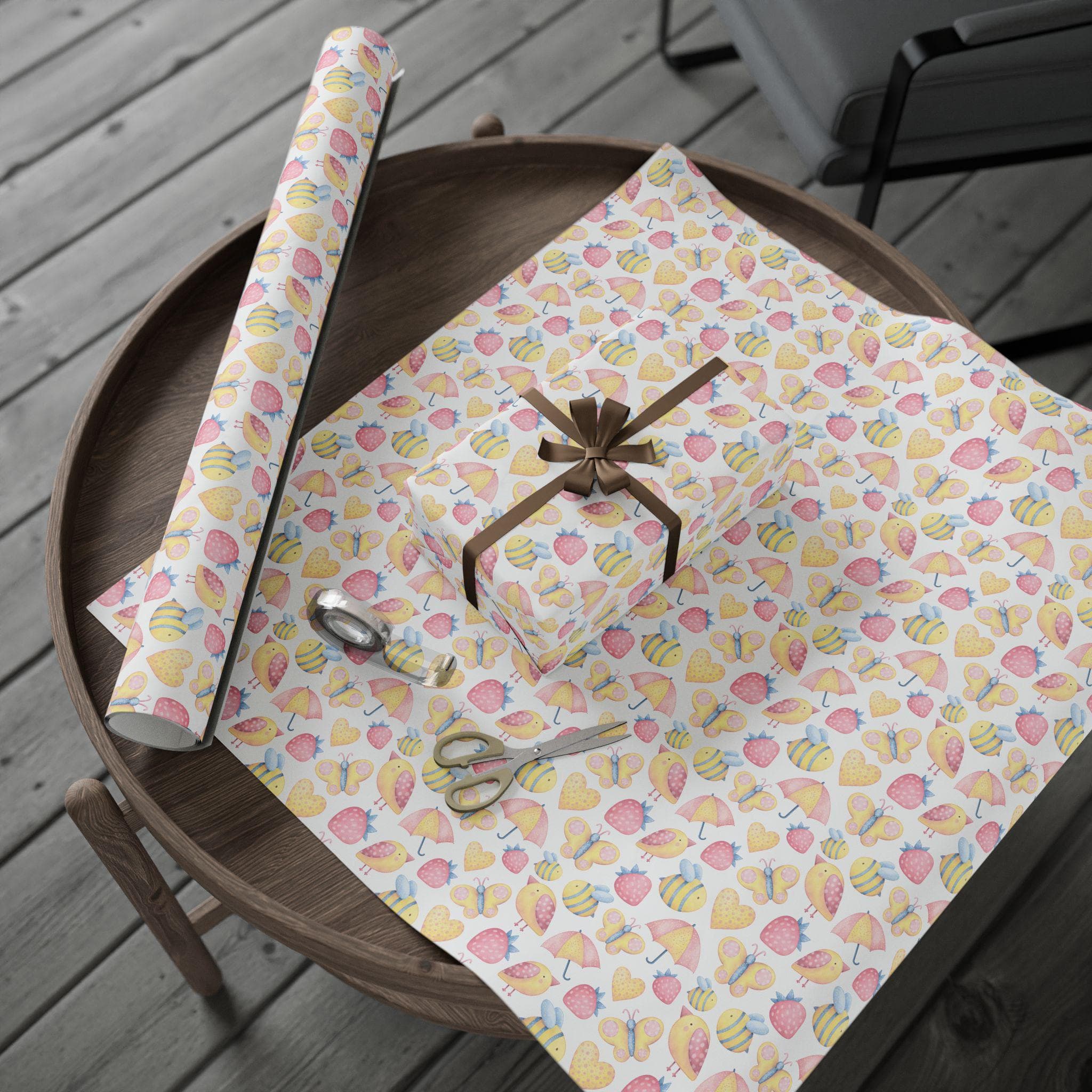 Baby Shower Wrapping Paper Roll, Butterfly, Bee, Strawberry Design - image 5
