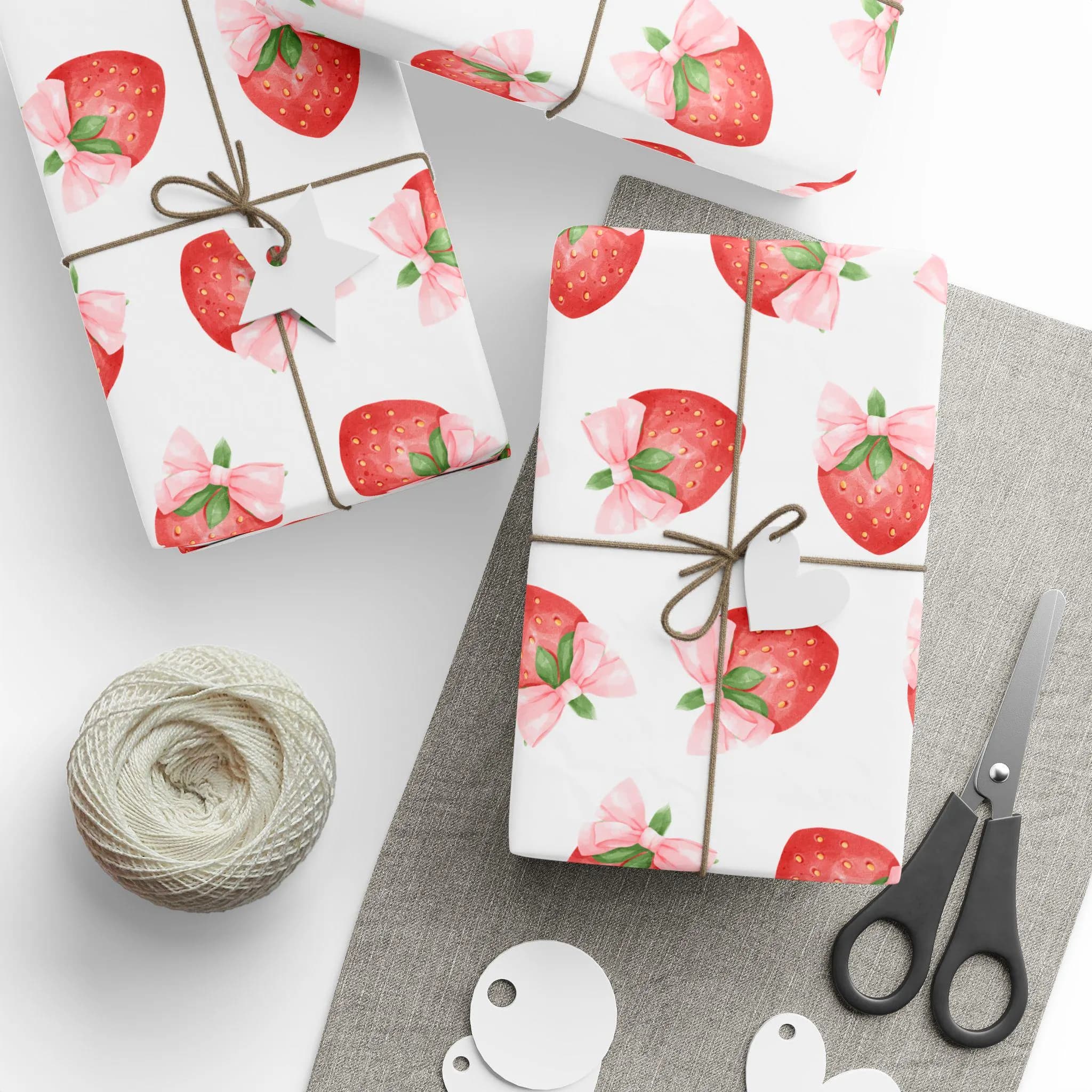 Pink Strawberry Gift Wrap: Coquette Bow Wrapping Paper