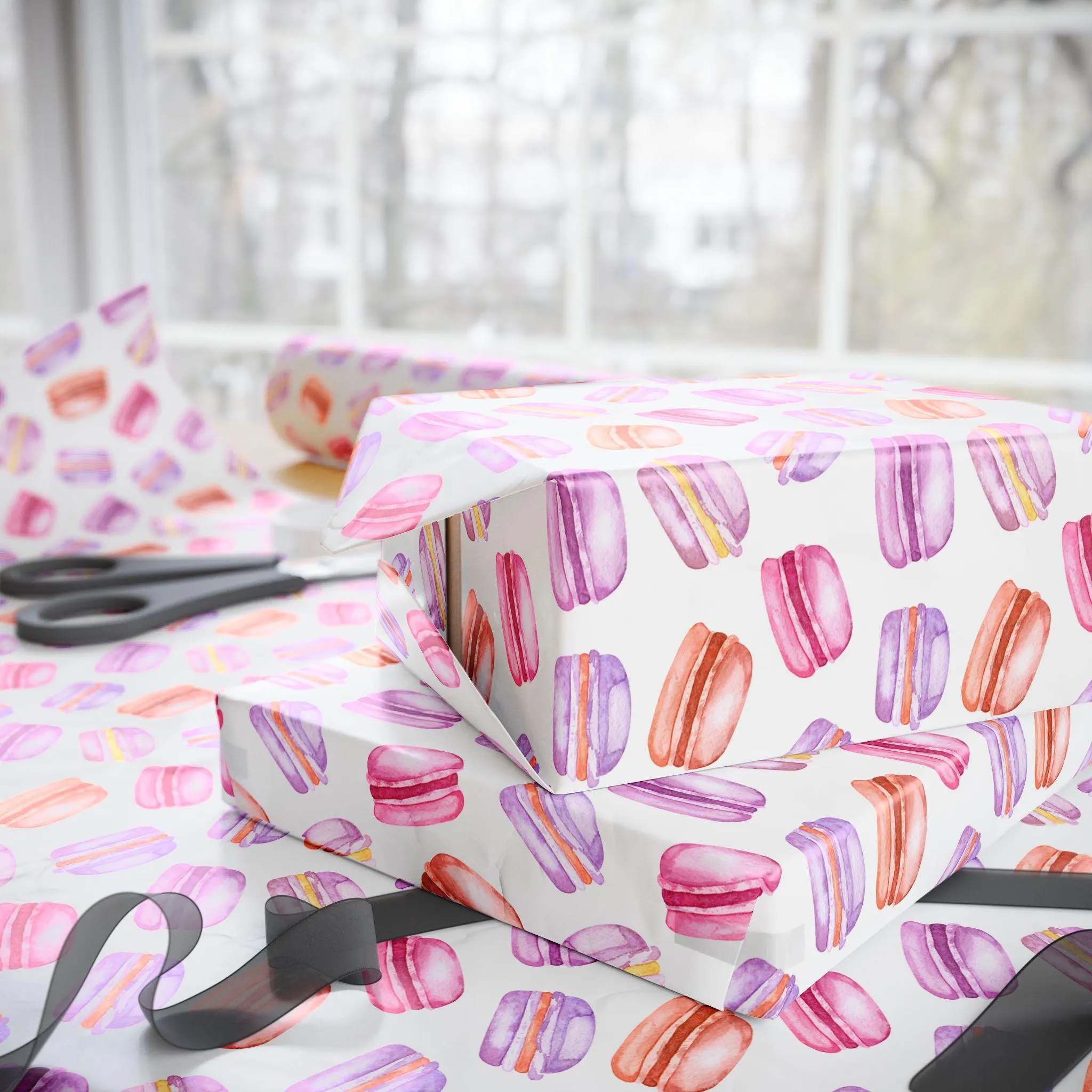 French Macarons Gift Wrap: Parisian Pastry Paper Roll - image 3