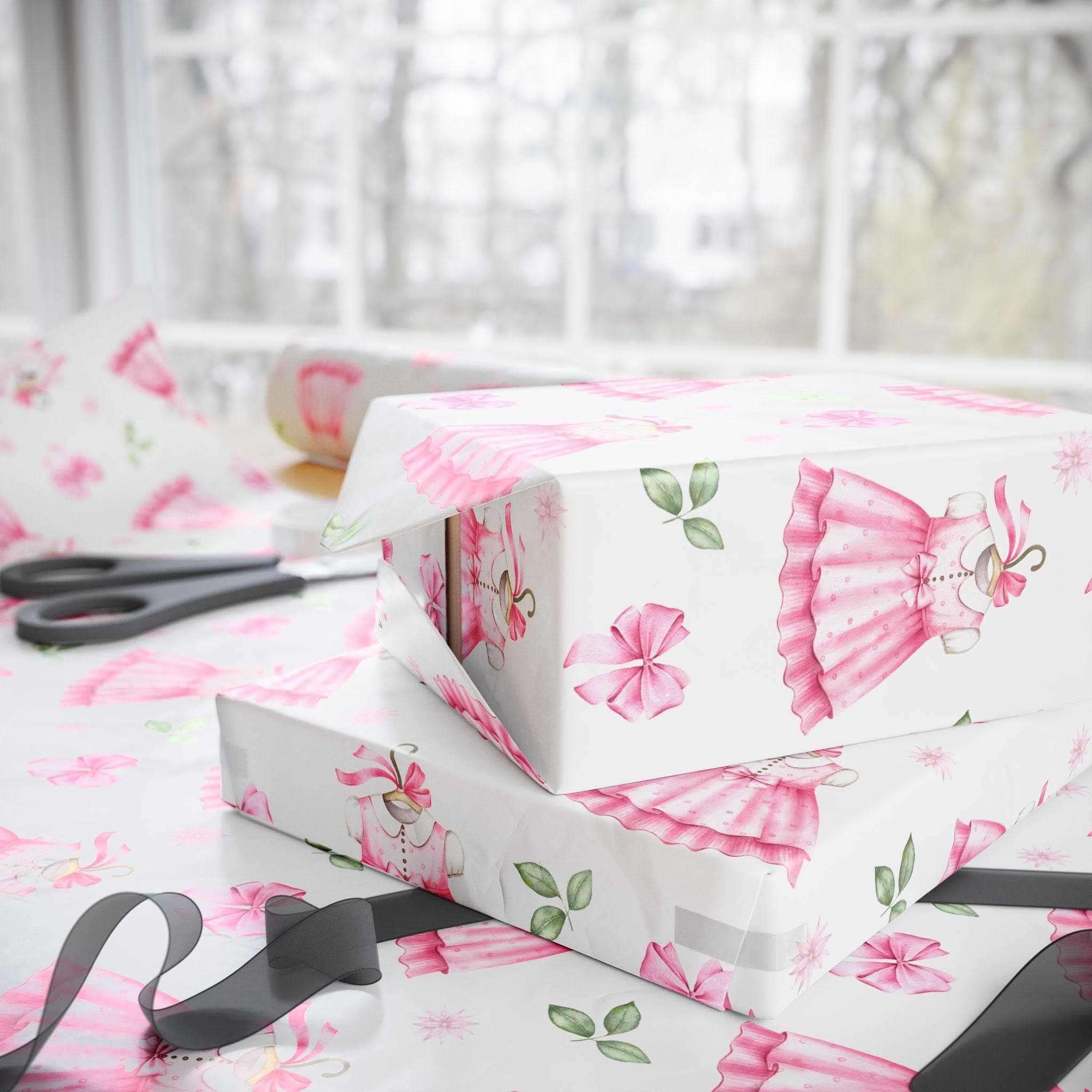 Baby Girl Pink Dress Wrapping Paper, Shower Gift Wrap - image 3