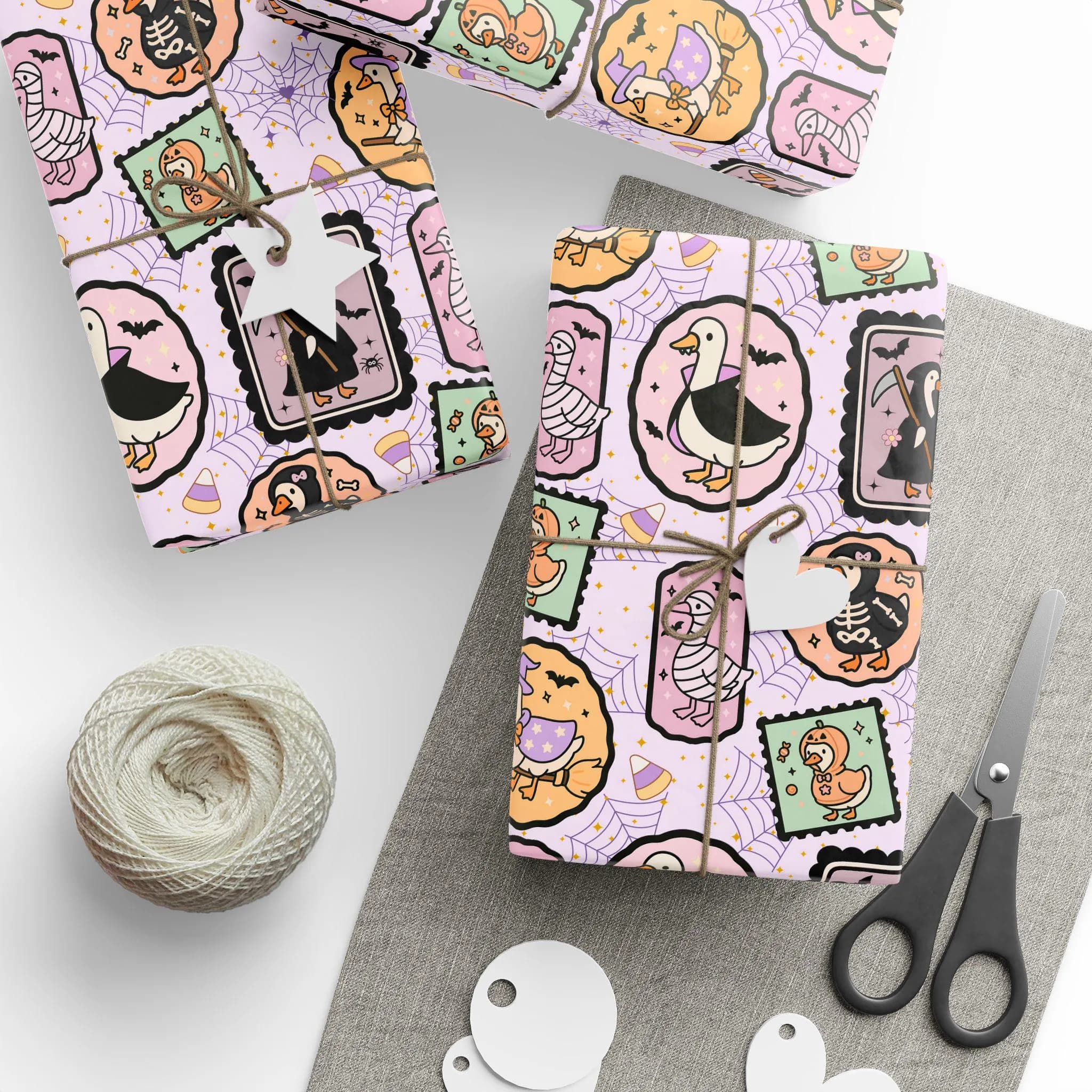 Silly Goose Halloween Gift Wrap, Whimsical Stamps