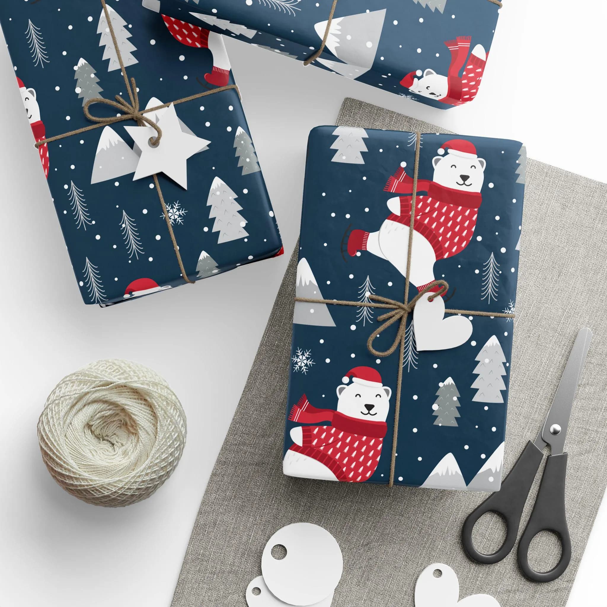 Polar Bear Christmas Gift Wrap, Winter Holiday Paper - image 3