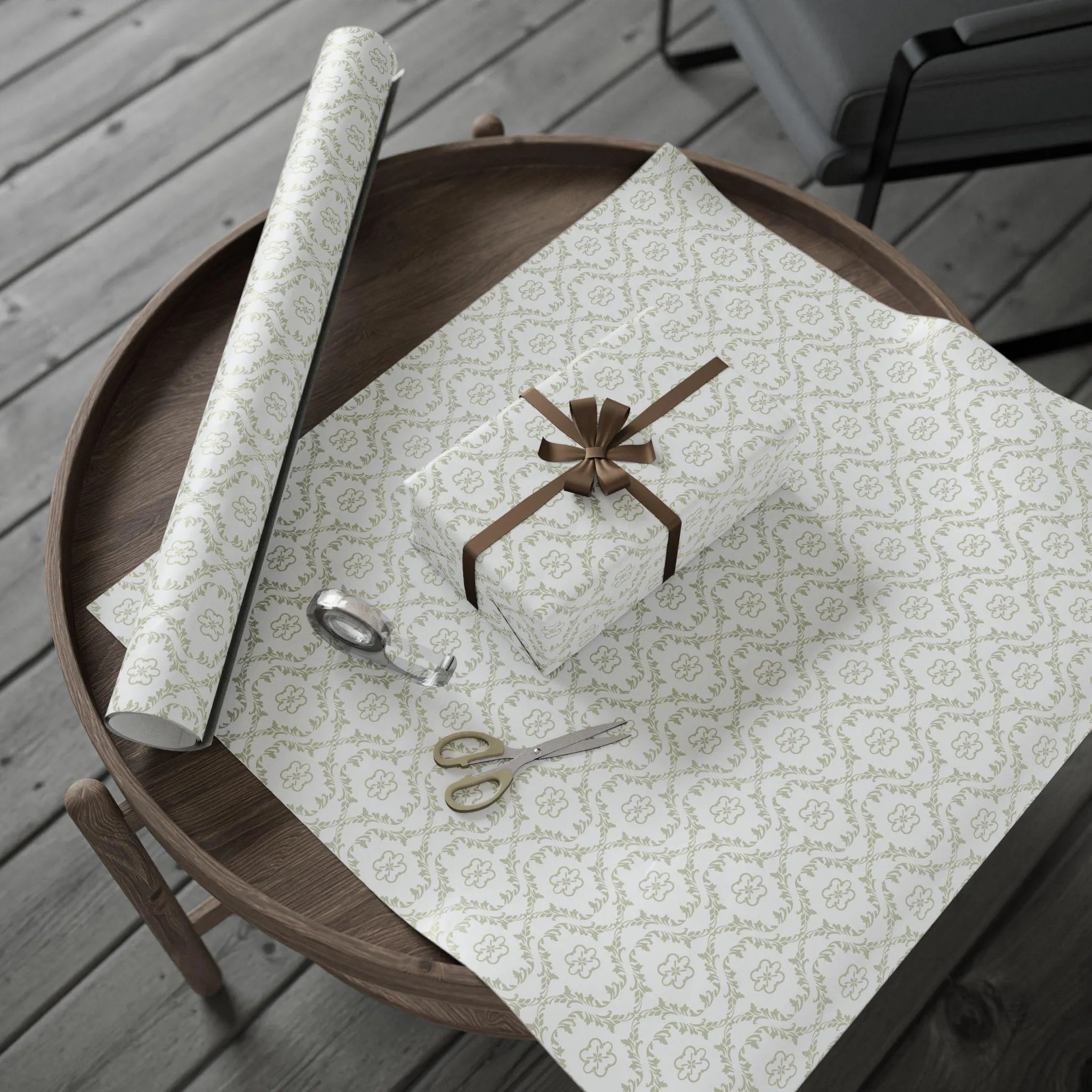 Floral Damask Wedding Wrapping Paper: Ivory Gift Wrap Roll - image 5