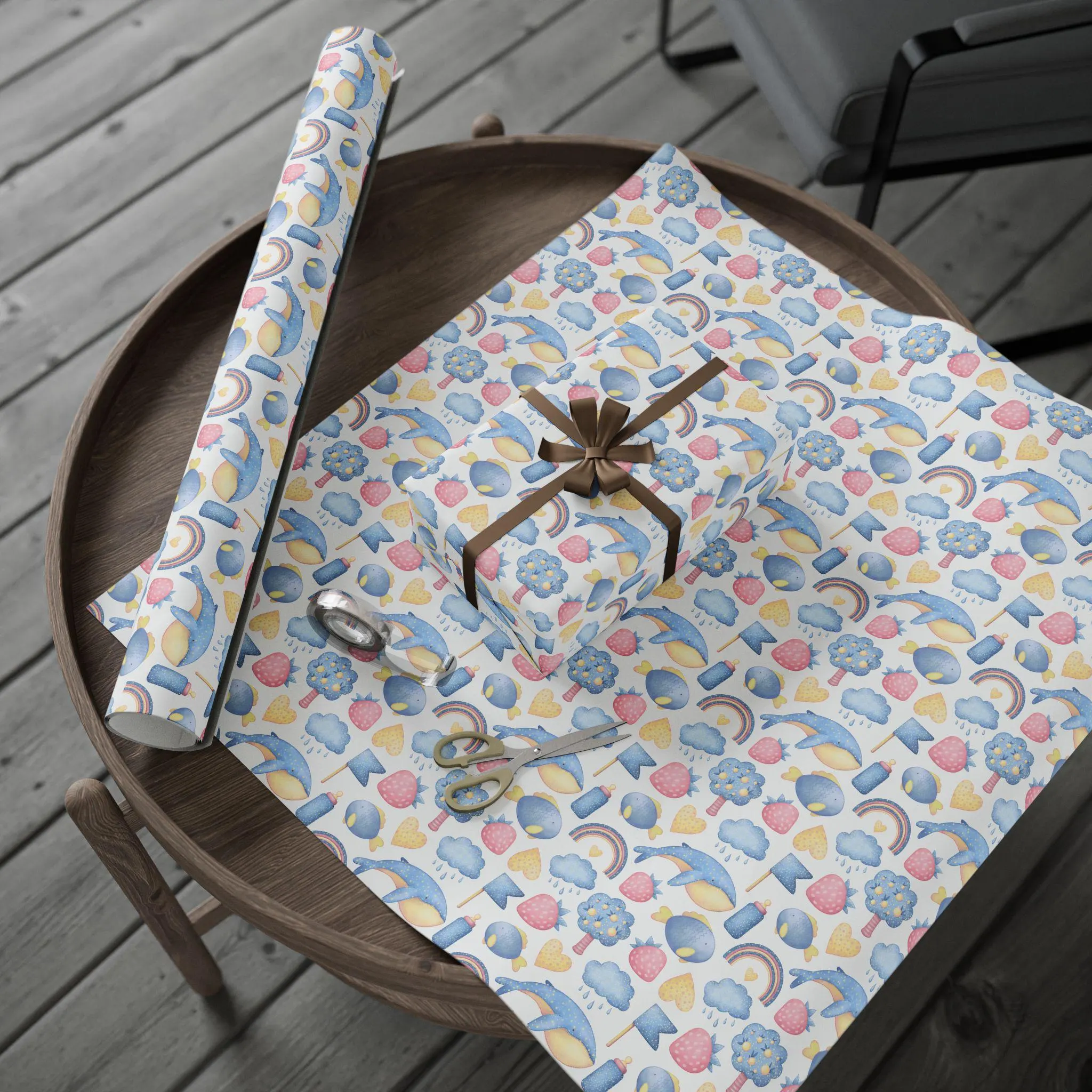 Baby Shower Gift Wrap, Watercolor Whales, Strawberries, Rainbows - image 5