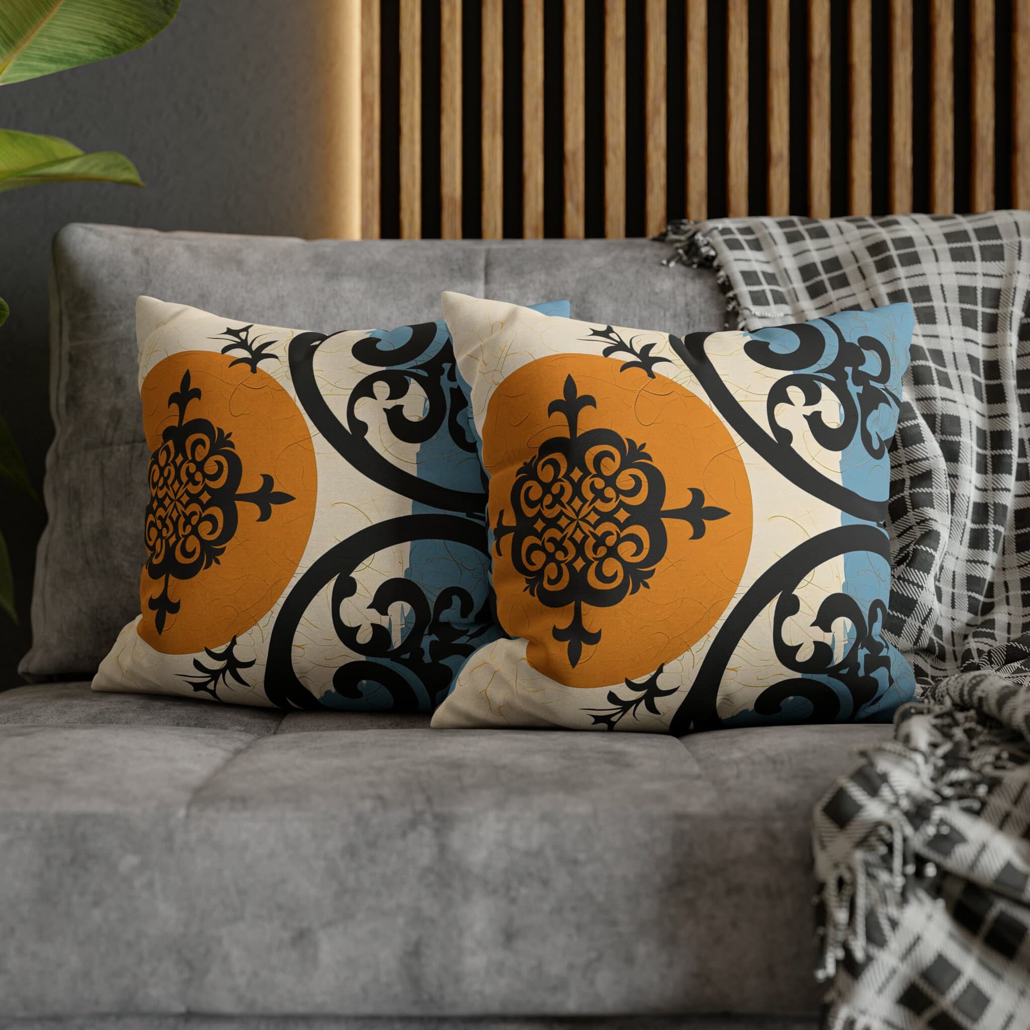 ASYLANA Square Pillow Case Cover with Kazakh Qazaq Art with Patterns Ornaments of Kazakhstan and Central Asia 16x16 inch 104