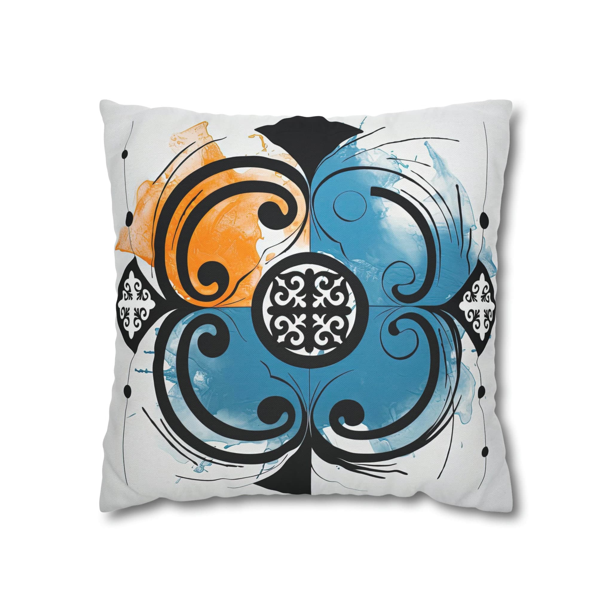 ASYLANA Square Pillow Case Cover with Kazakh Qazaq Art with Patterns Ornaments of Kazakhstan and Central Asia 16x16 inch 100