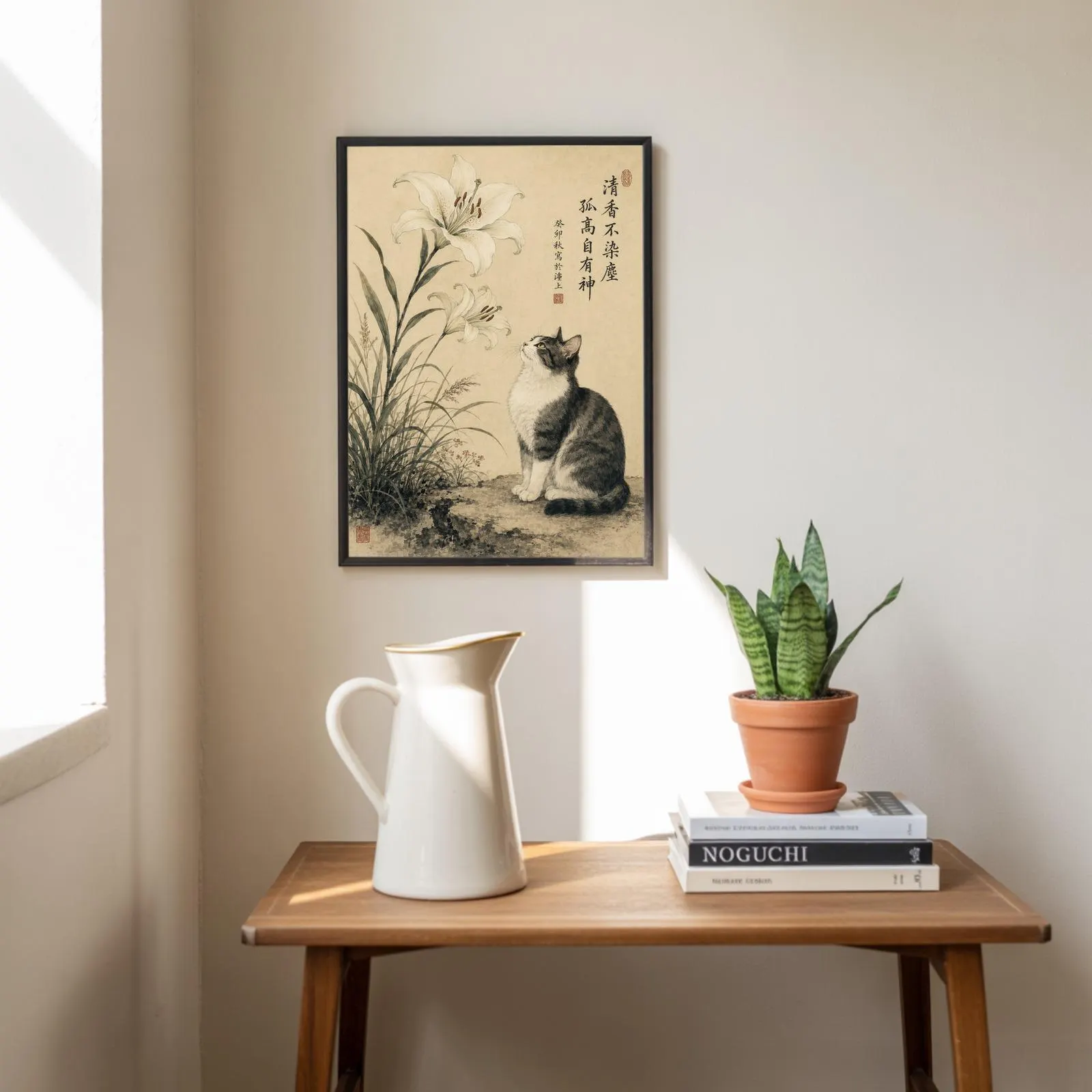 Vintage Japanese Cat Lily Print, Traditional Asian Wall Art, Zen Decor (Digital Download) - image 5