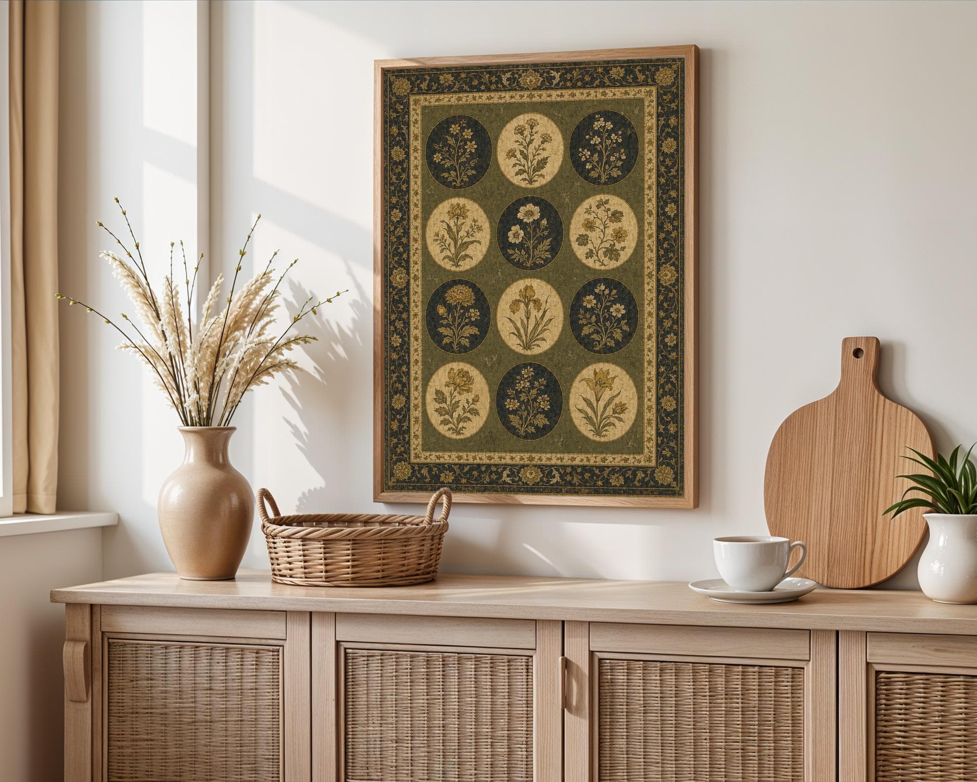 Green Botanical Pattern Poster, Vintage Floral Medallion Illustration, Decorative Wall Art - image 5
