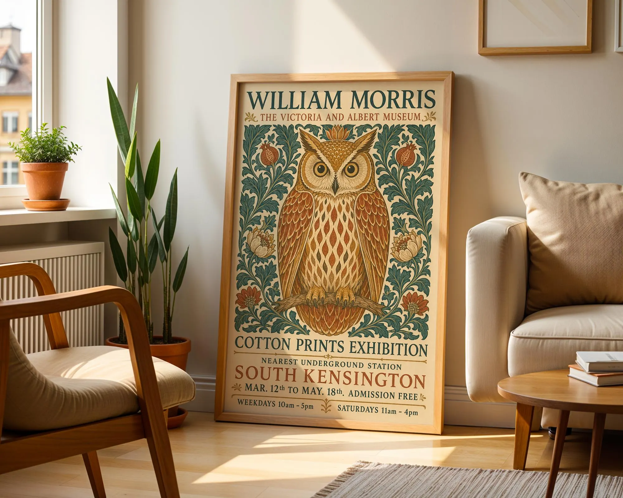 William Morris Owl Art Print, Vintage Botanical Arts and Crafts Poster - image 5