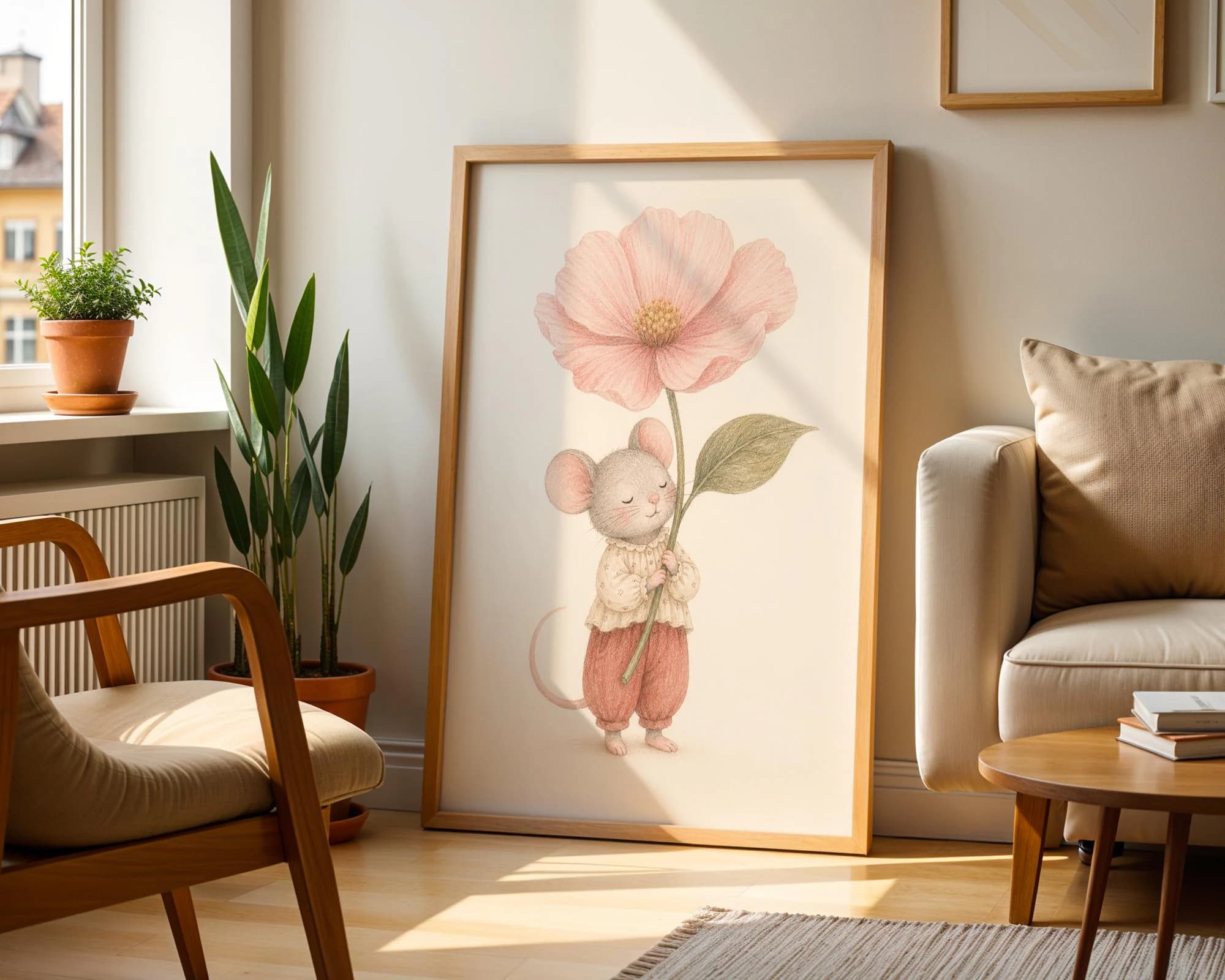Mouse With Pink Flower Nursery Poster, Whimsical Animal Wall Art, Kids Room Decor - image 4