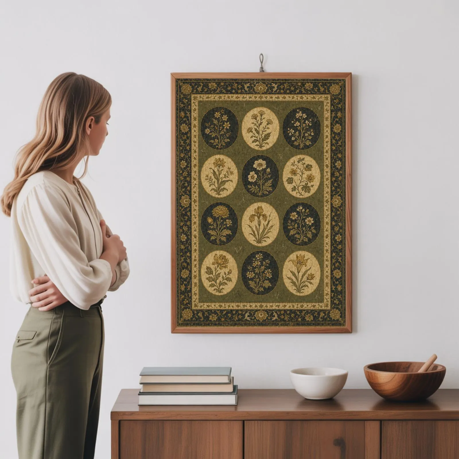 Green Botanical Pattern Poster, Vintage Floral Medallion Illustration, Decorative Wall Art - image 4