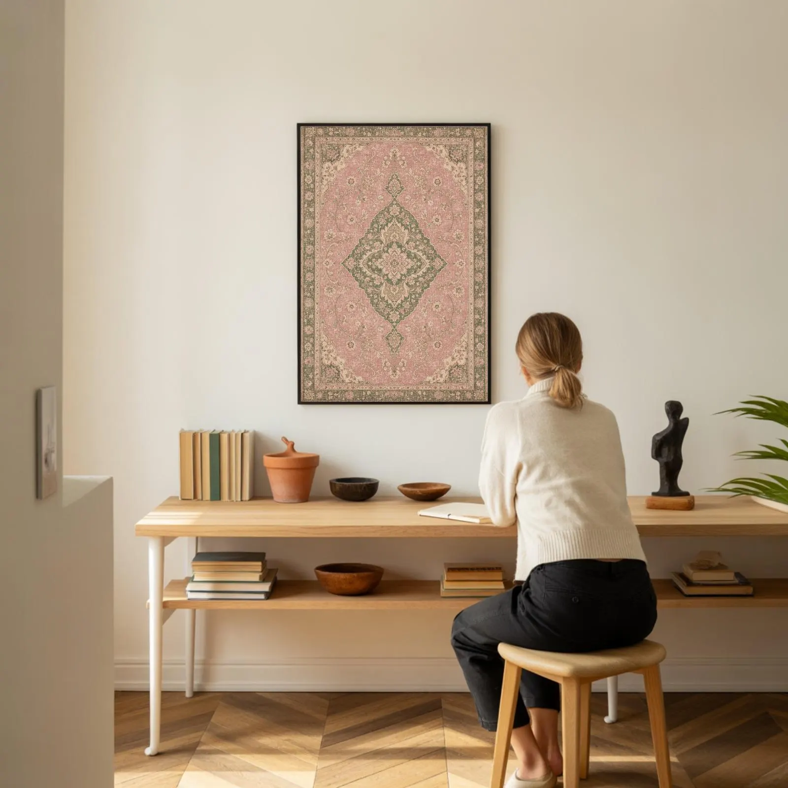 Vintage Persian Medallion Rug Poster, Intricate Floral Carpet Pattern Wall Art - image 2