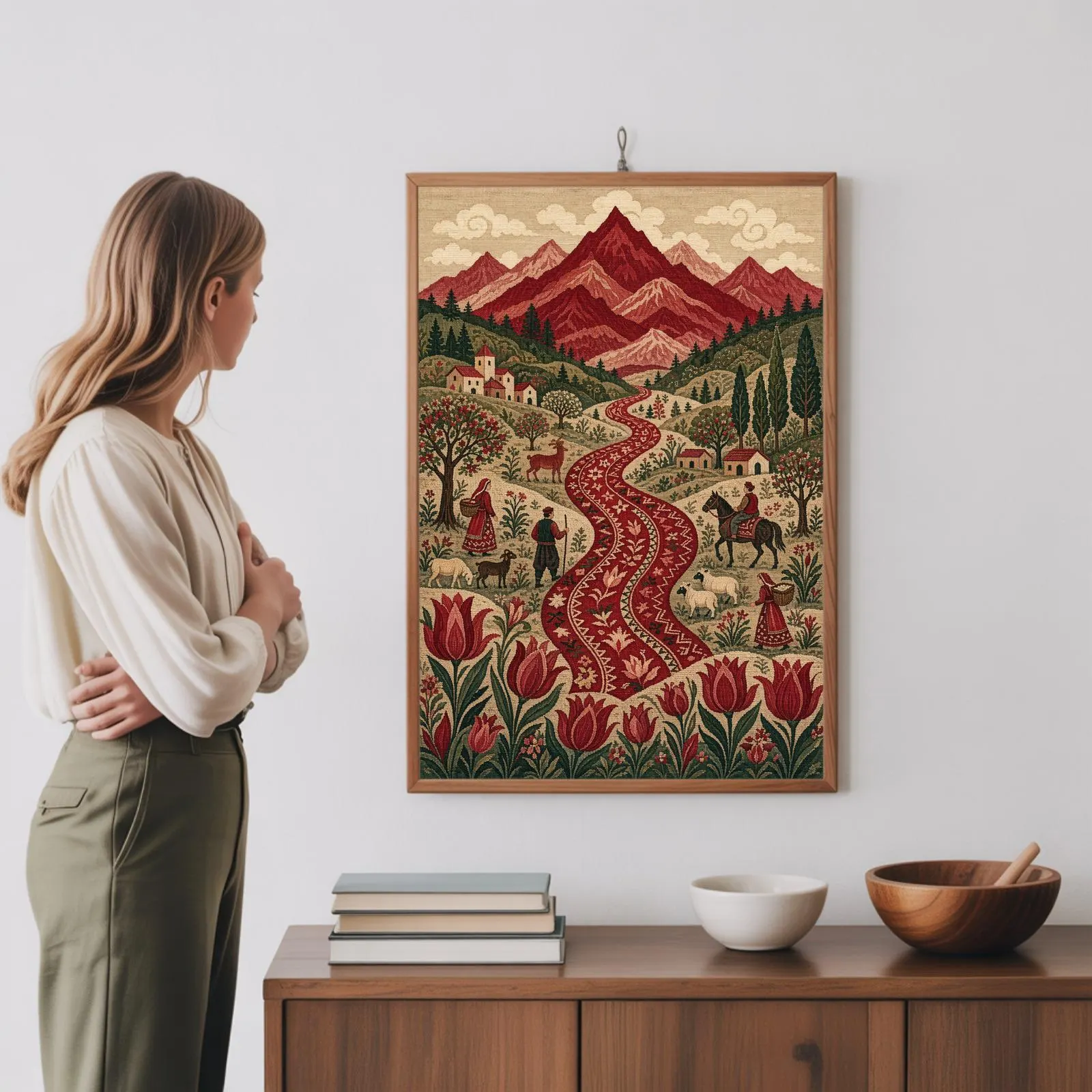 Palestinian Folk Art Poster, Middle Eastern Village Olive Tree Print, Vintage Naive Landscape - image 3