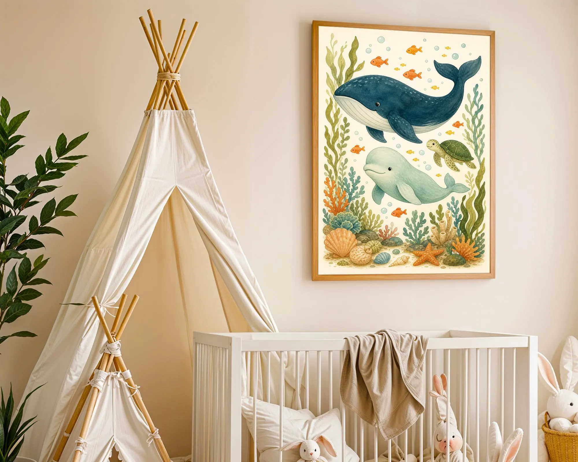 Under the Sea Nursery Print, Whale and Turtle Illustration, Coastal Nursery Decor - image 3