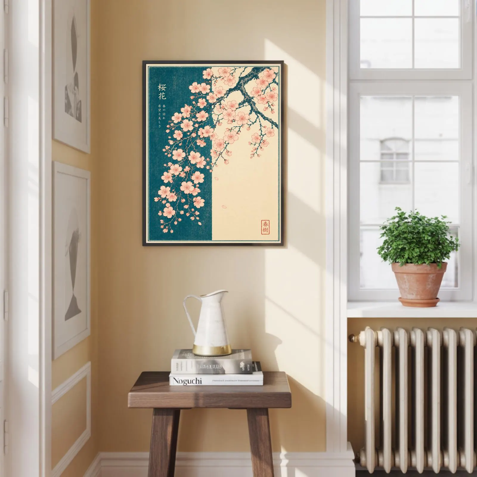 Sakura Cherry Blossom Poster | Japanese Minimalist Botanical Wall Art | Teal Cream Floral Print - image 3