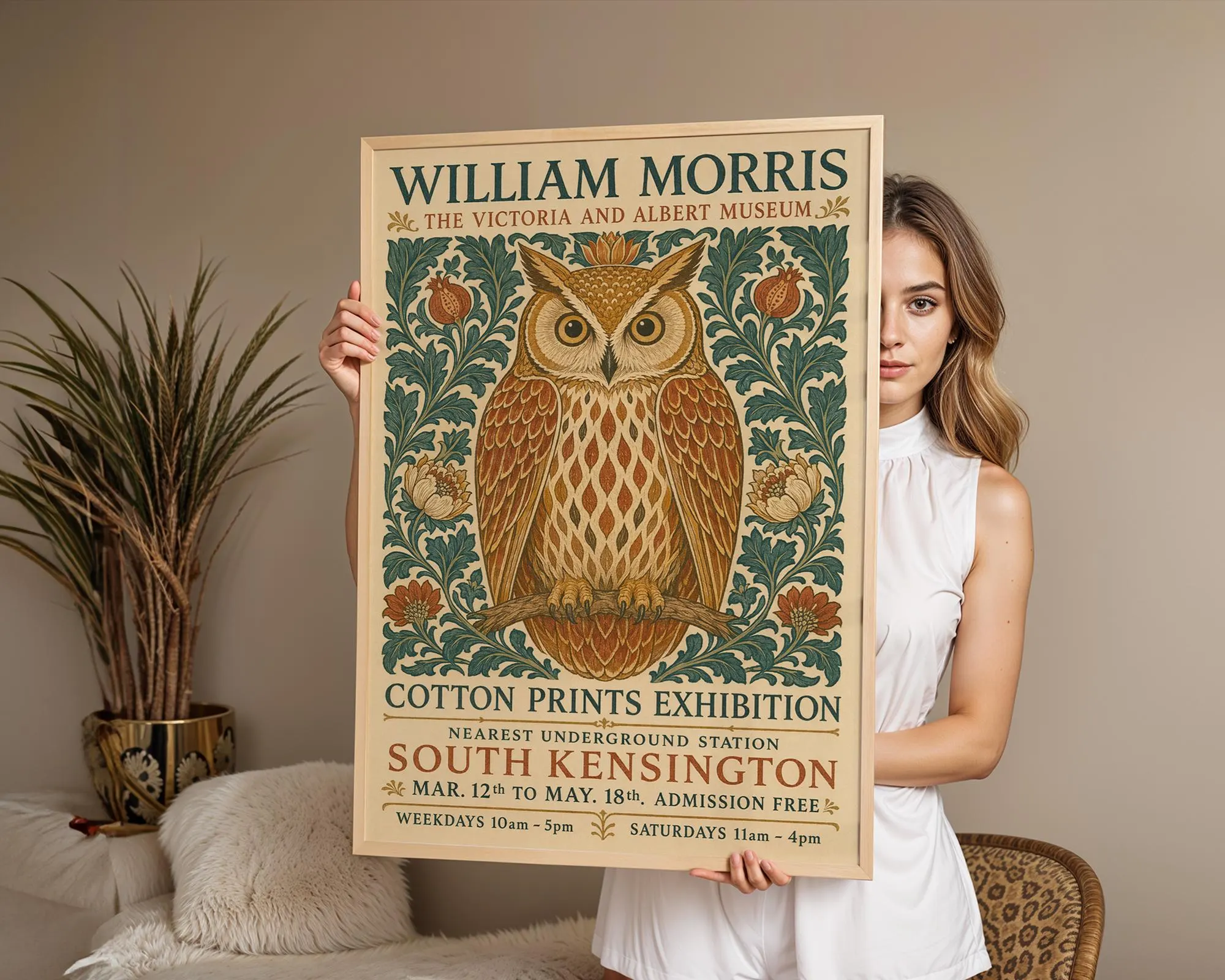 William Morris Owl Art Print, Vintage Botanical Arts and Crafts Poster - image 4