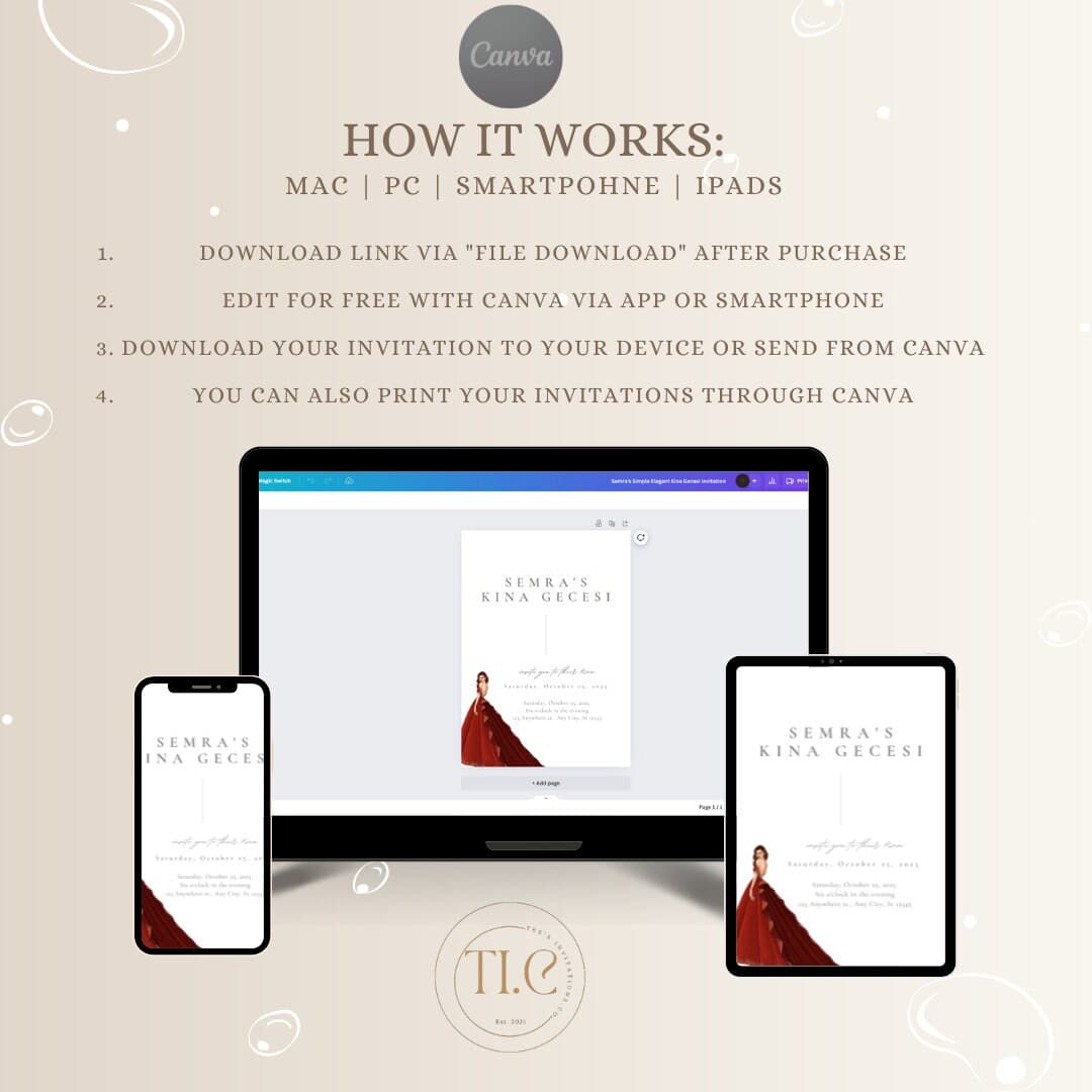 Editable Digital Download Semra's Simple Elegant Kina Gecesi Invitation Kina Davetiyesi Template - image 4