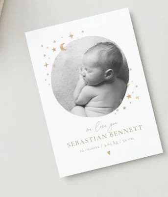 Editable Digital Download Gold White Welcome Baby Birth Announcement