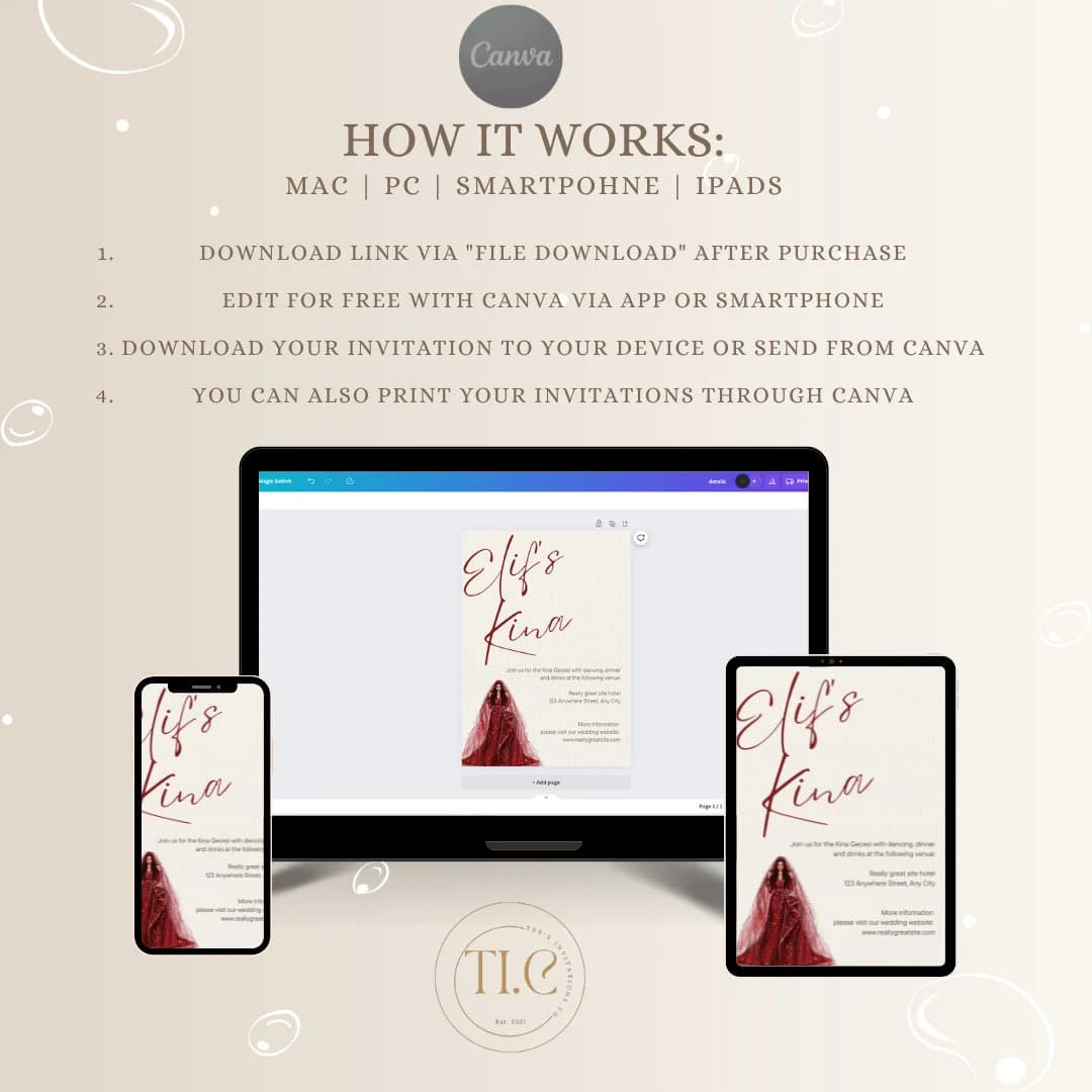 Editable Digital Download Elif's Kina Gecesi Red and Cream Elegant Invitation Template - image 4