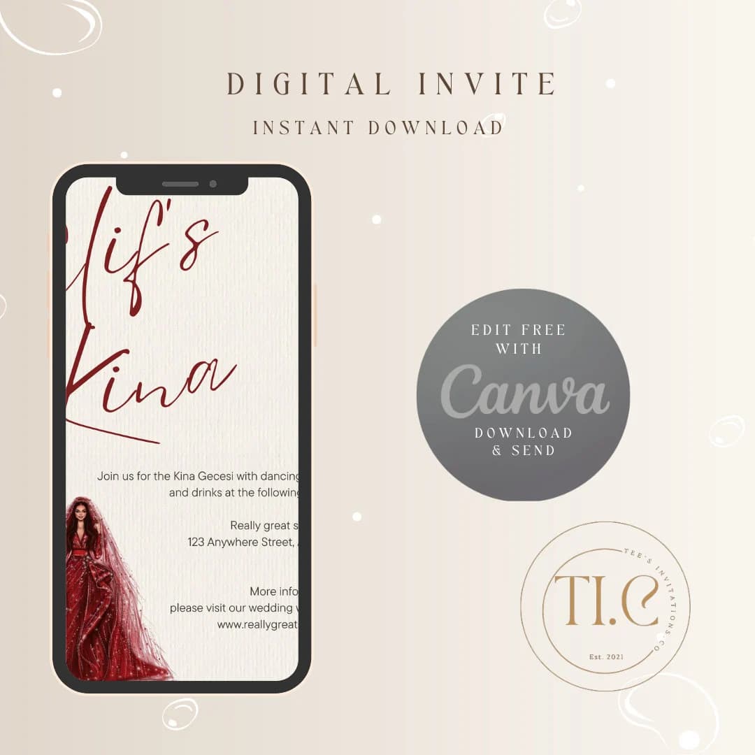 Editable Digital Download Elif's Kina Gecesi Red and Cream Elegant Invitation Template - image 3