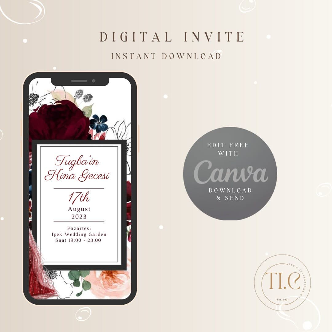 Elegant Henna Night Invitation: Floral Turkish Design (Digital Download) - image 3