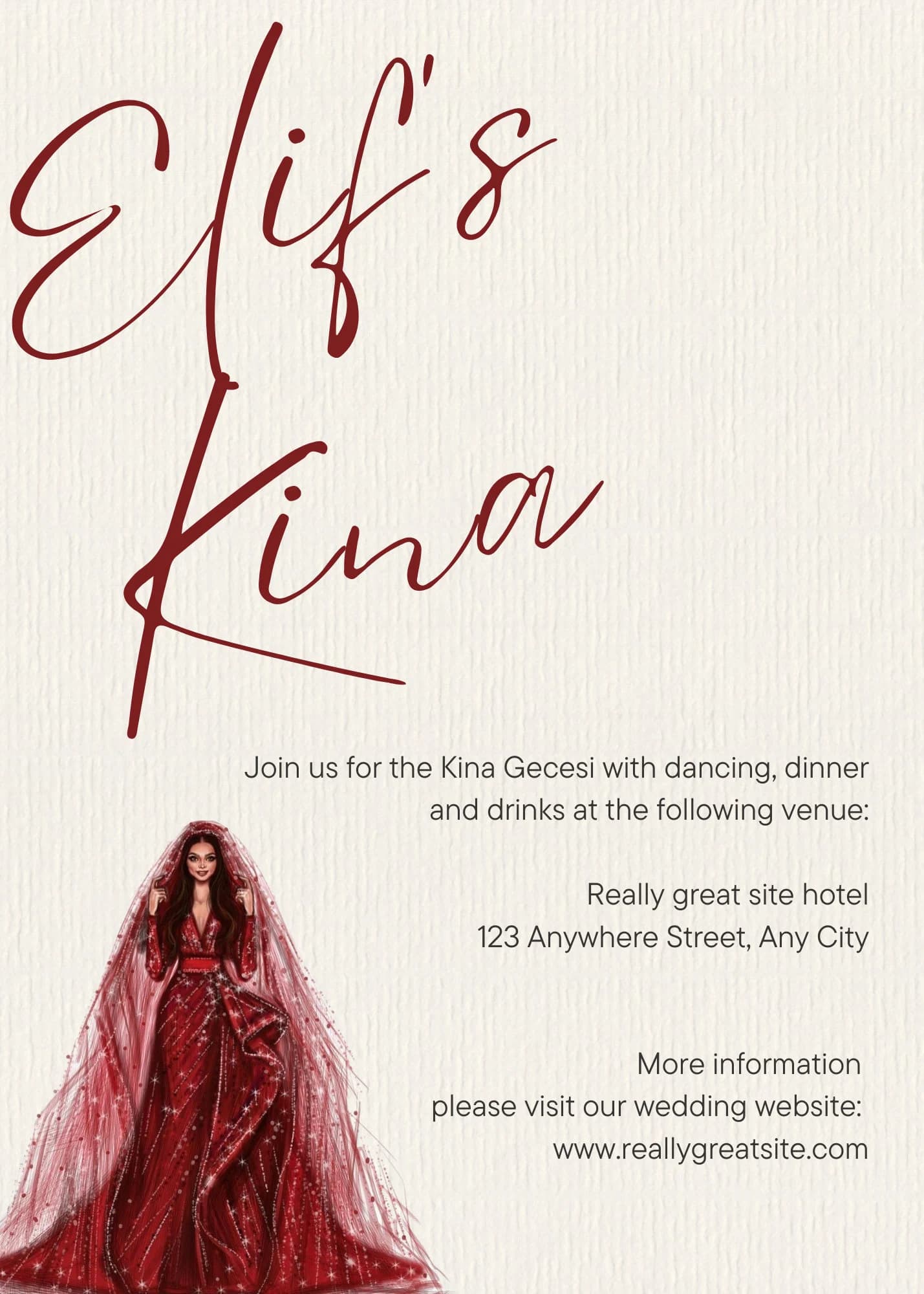Editable Digital Download Elif's Kina Gecesi Red and Cream Elegant Invitation Template - image 5