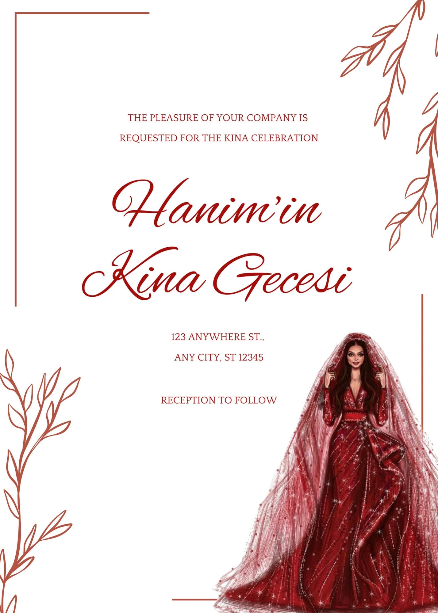 Red & White Kina Gecesi Invitation: Minimalist Turkish Henna (Digital Download) - image 4