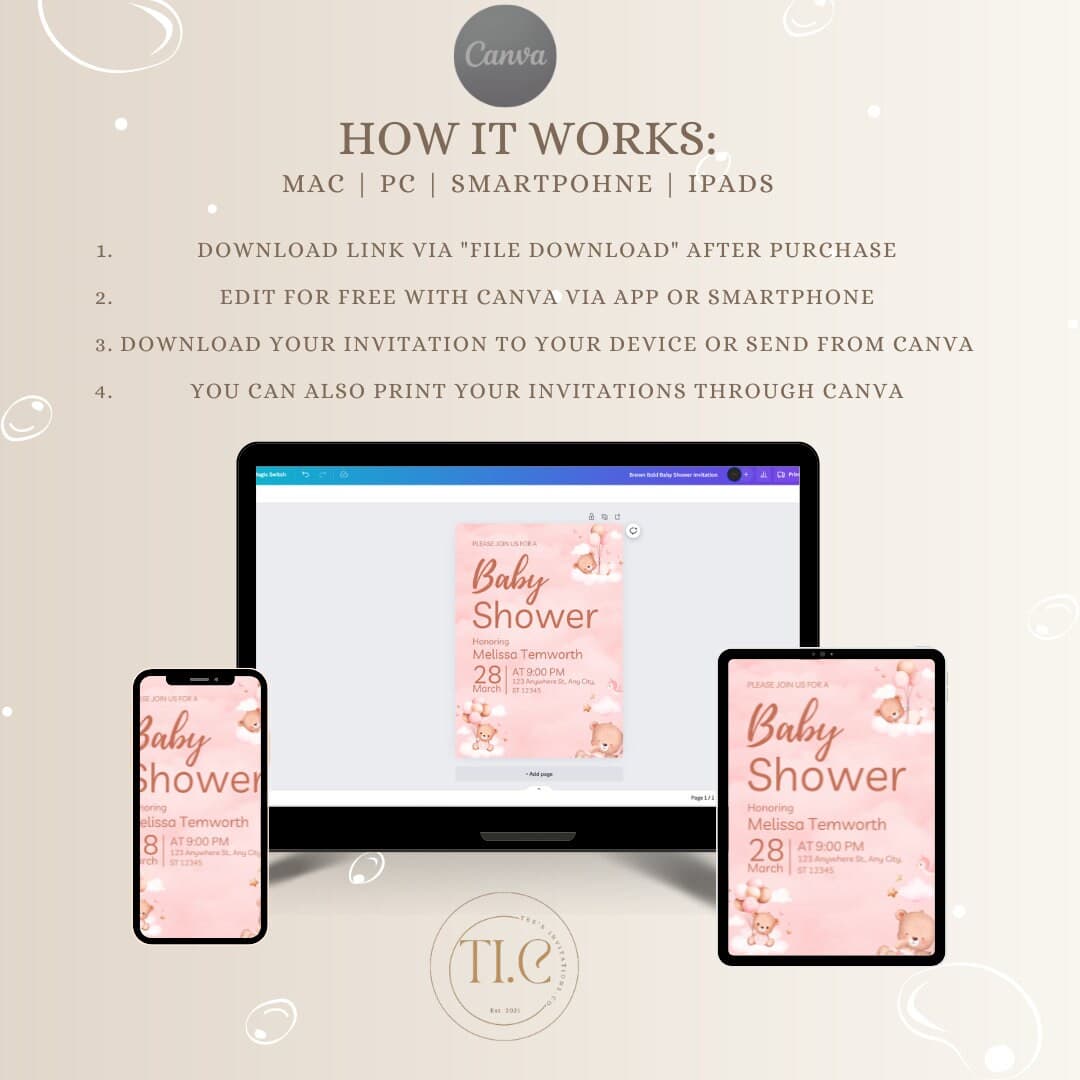 Editable Digital Download Baby Girl Pink Brown Bold Baby Shower Invitation Template - image 4