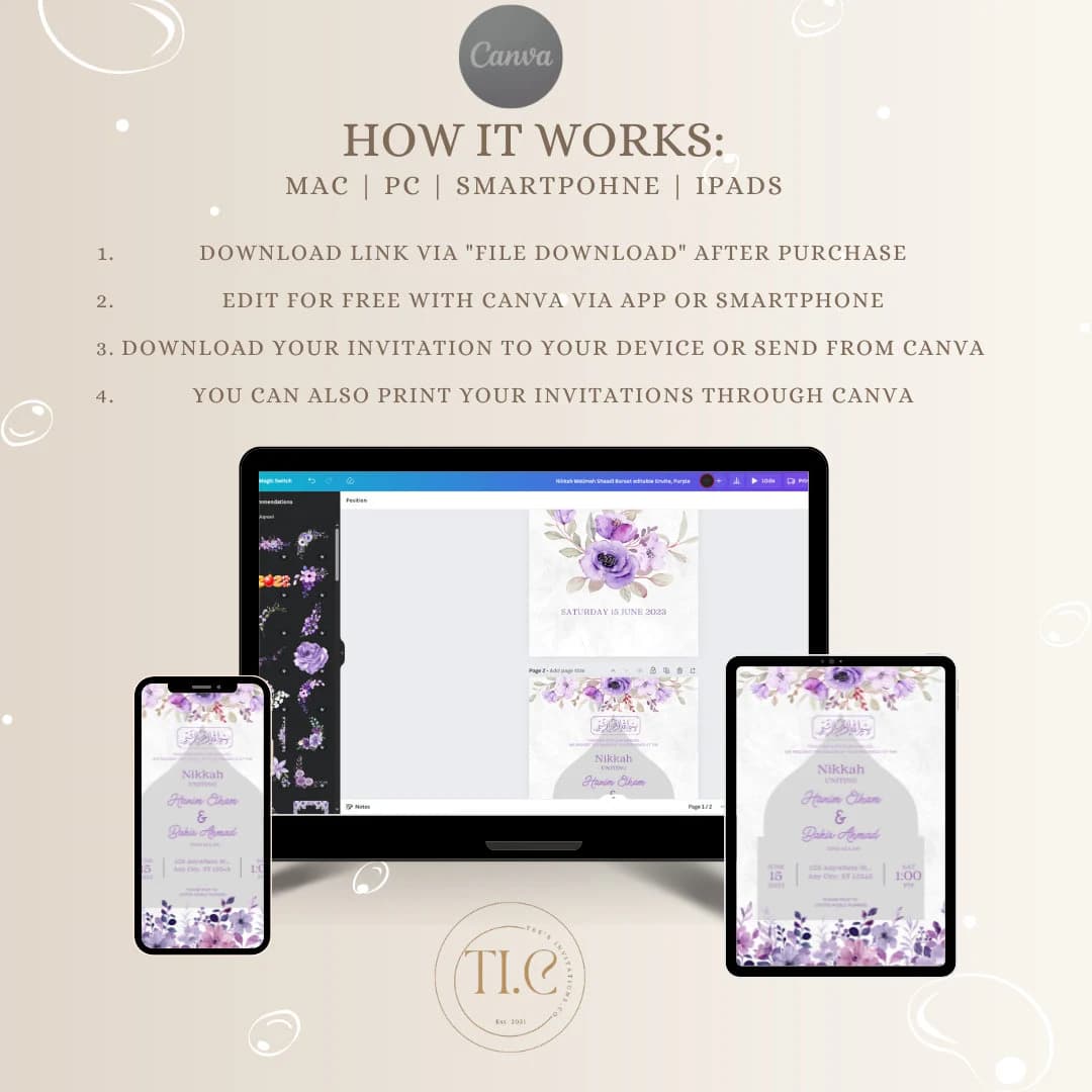 Editable Digital Muslim Wedding Invitation Template Nikkah Walimah Shaadi Baraat editable Envite Purple - image 5