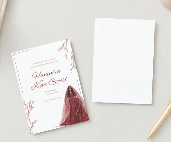 Red & White Kina Gecesi Invitation: Minimalist Turkish Henna (Digital Download)