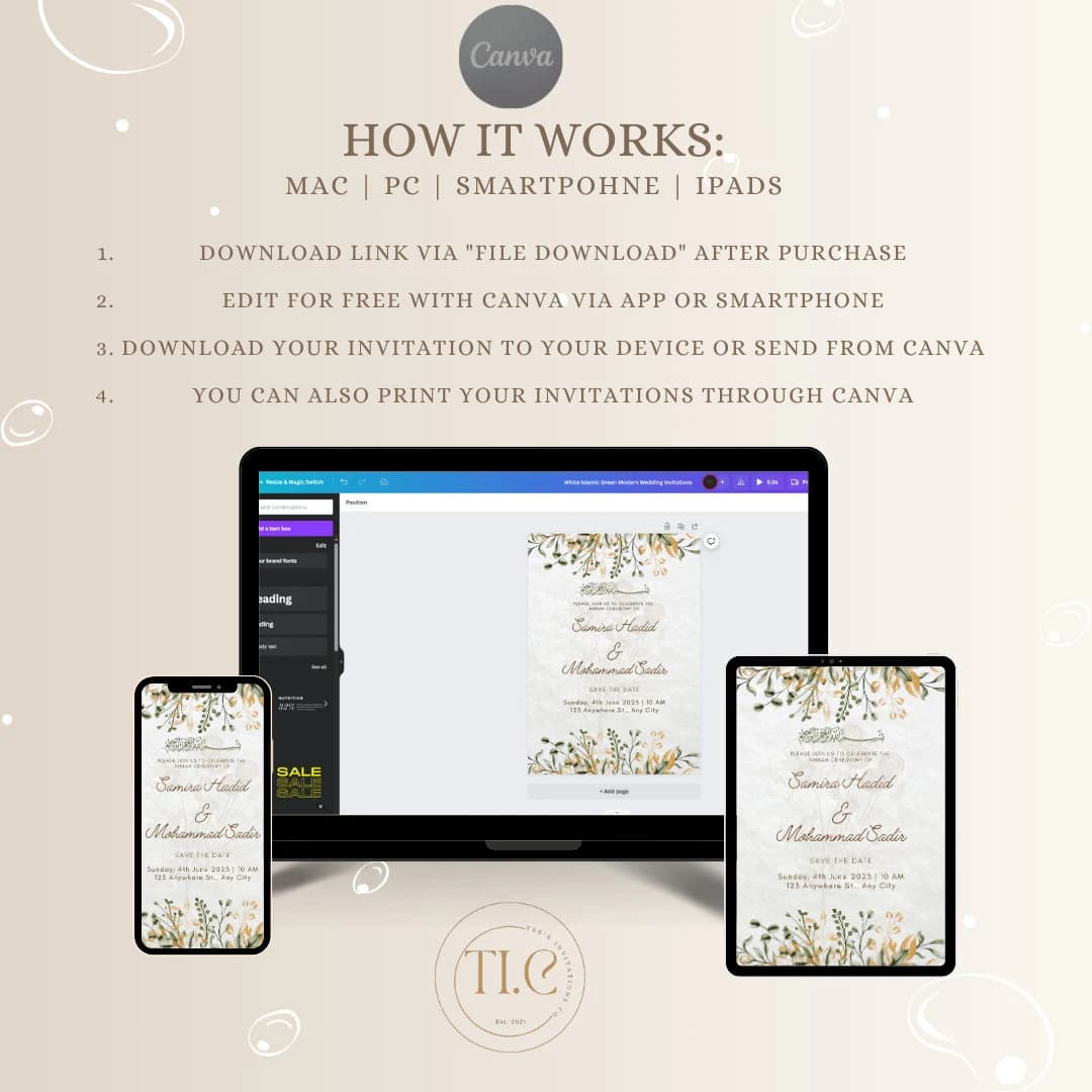 Editable Nikkah Wedding Invitation Template: Islamic Greenery (Canva Download) - image 4