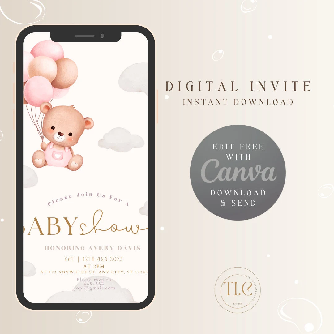 Pink Arch Baby Shower Invitation: Editable Canva Template (Digital Download)