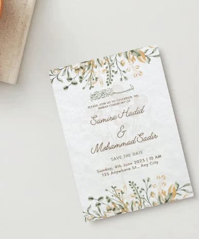 Editable Nikkah Wedding Invitation Template: Islamic Greenery (Canva Download)