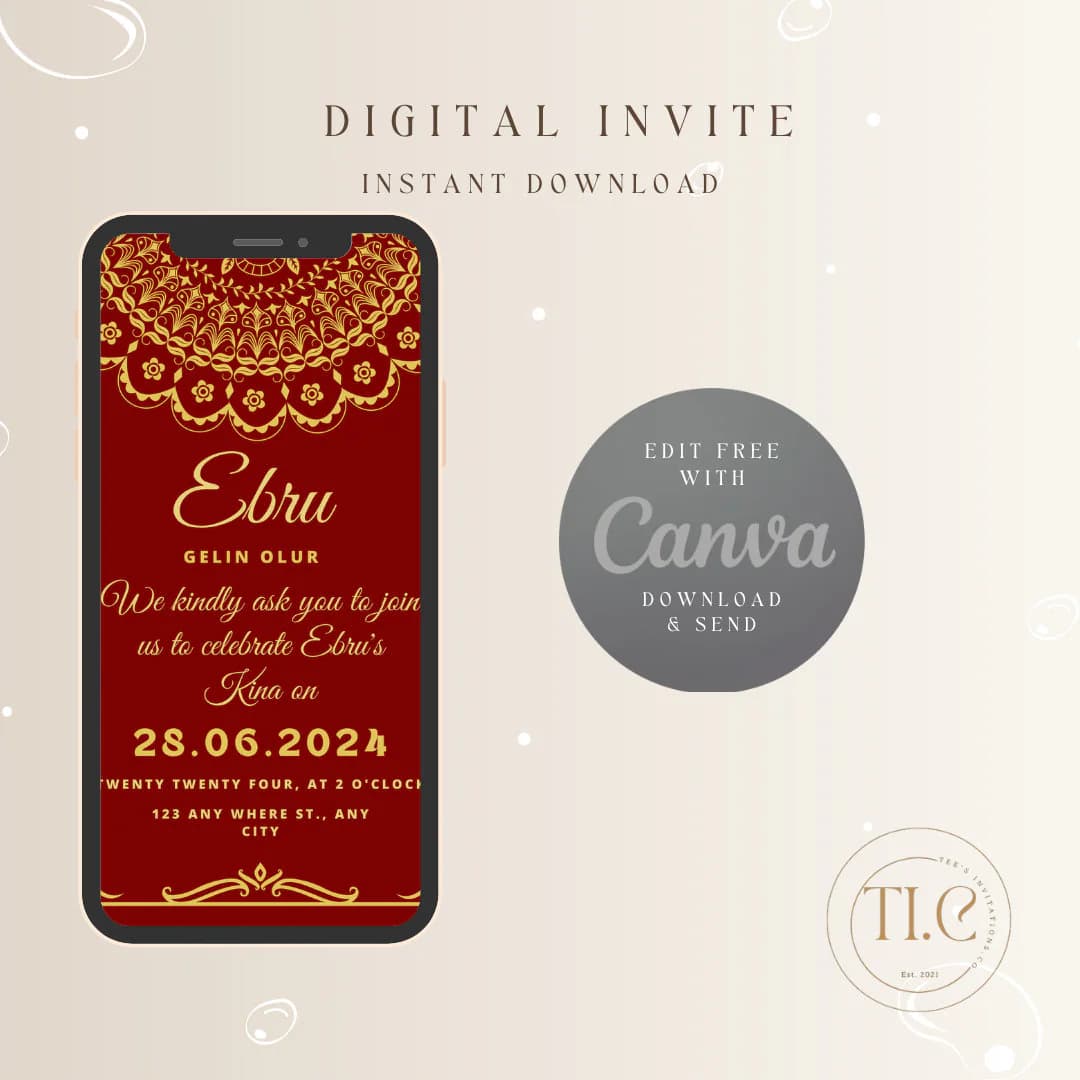 Red and Gold Henna Night Invitation: Elegant Turkish Design (Digital Download)
