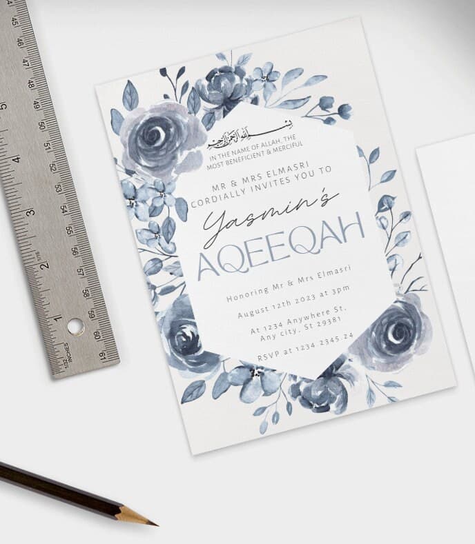 Navy Floral Aqeeqah Invitation: Rustic Muslim Birth Announcement (Digital Download) - image 5