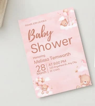 Editable Digital Download Baby Girl Pink Brown Bold Baby Shower Invitation Template