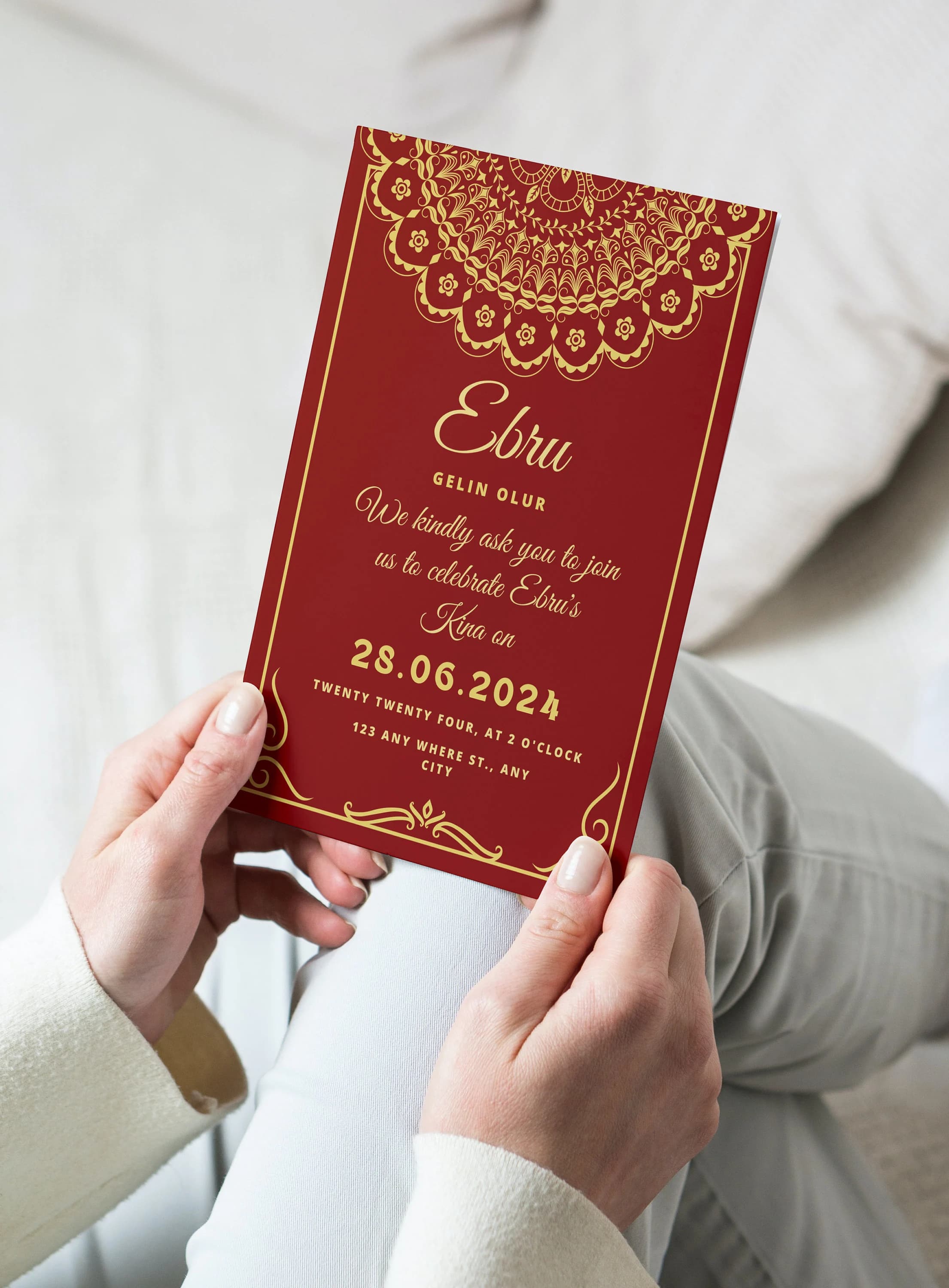 Red and Gold Henna Night Invitation: Elegant Turkish Design (Digital Download) - image 4