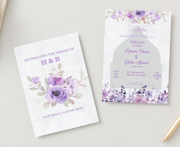 Editable Digital Muslim Wedding Invitation Template Nikkah Walimah Shaadi Baraat editable Envite Purple