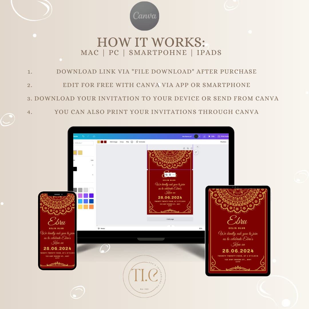 Red and Gold Henna Night Invitation: Elegant Turkish Design (Digital Download) - image 3