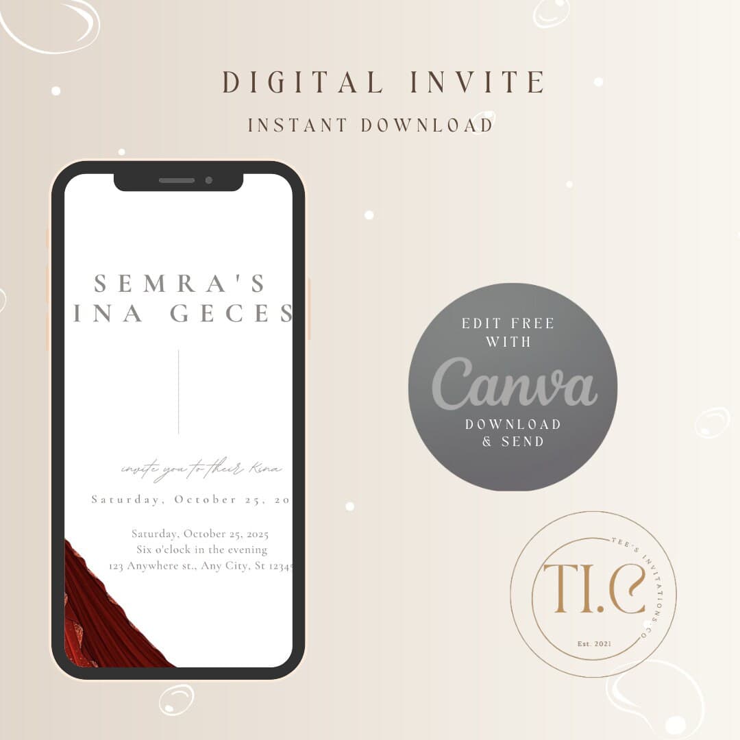 Editable Digital Download Semra's Simple Elegant Kina Gecesi Invitation Kina Davetiyesi Template - image 3