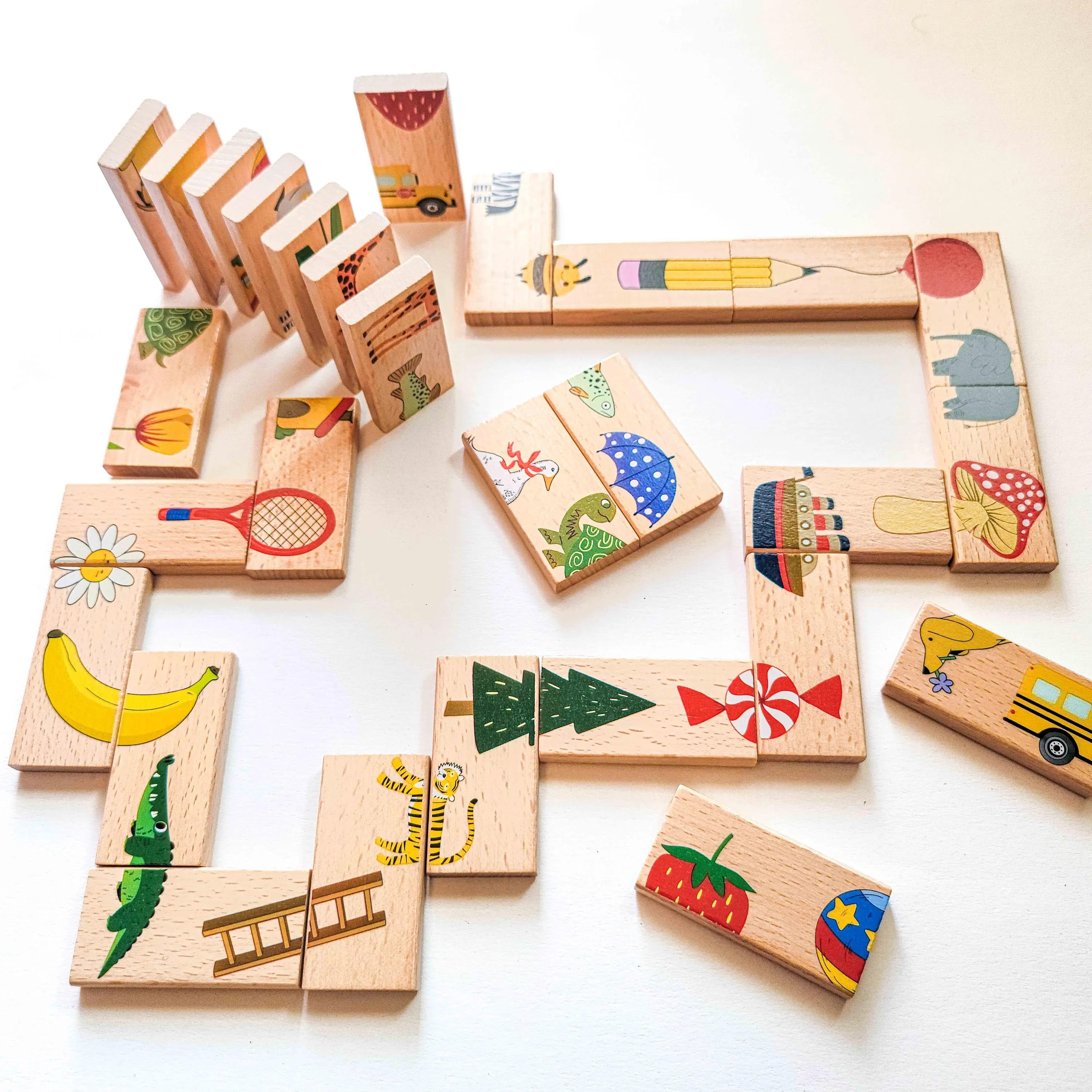 Game for Kids Ages 3+ – Wooden Animal Domino Puzzle – Back to School Montessori Toy – Gift for Kids 3 4 5 6 – Montessori Brain Puzzle