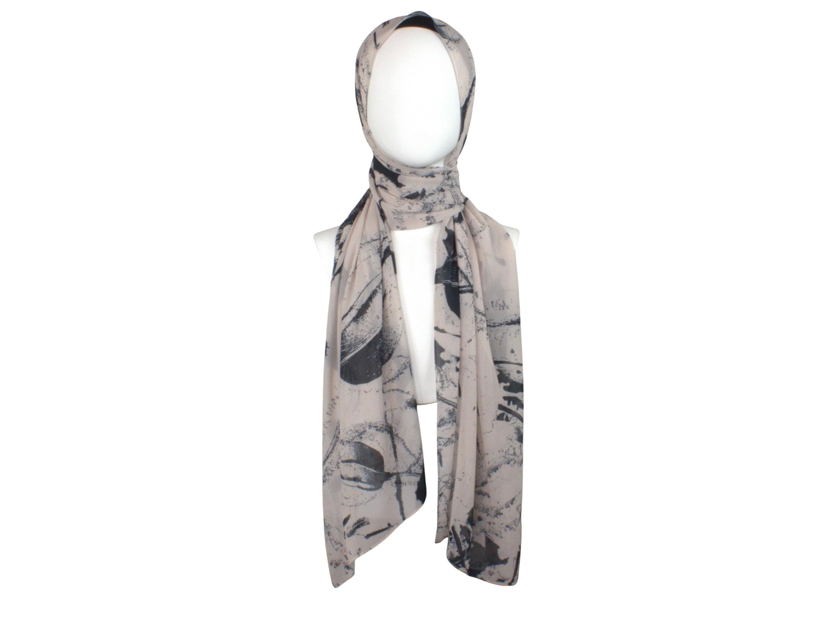 Black Neutral Floral Chiffon Hijab, Soft Everyday Headscarf - image 5